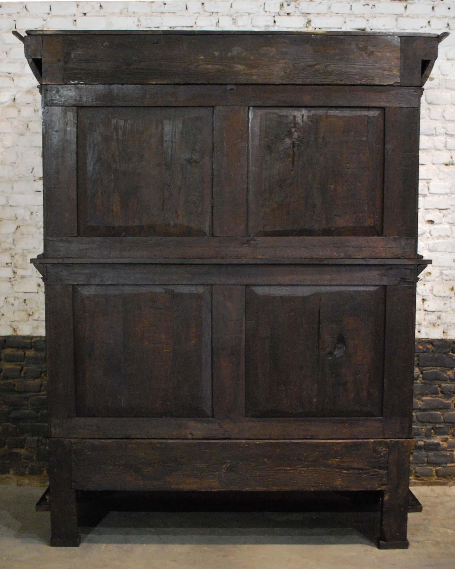 Antique 17th Century Dutch Black Oak Four Door Renaissance Cabinet 15