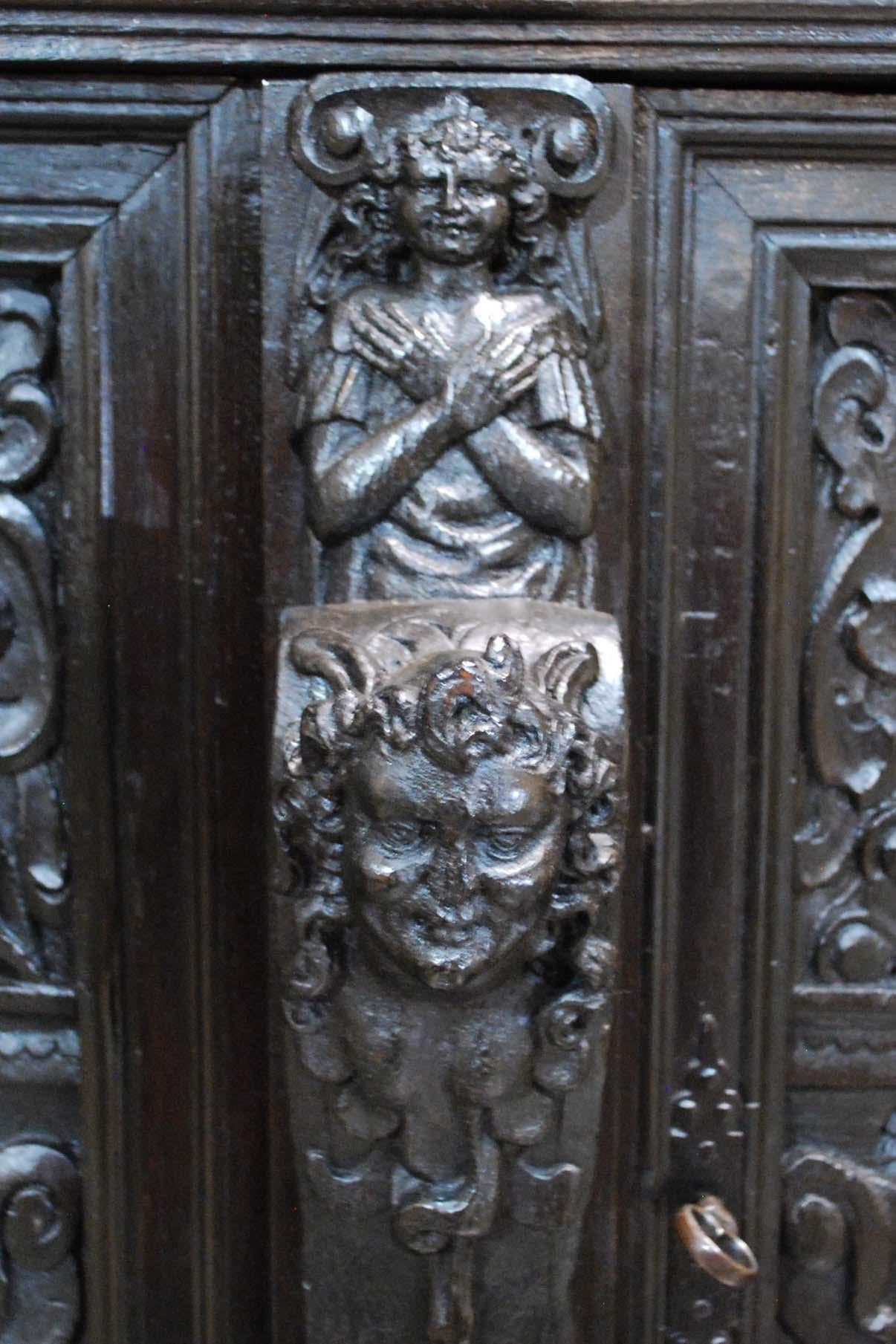 Antique 17th Century Dutch Black Oak Four Door Renaissance Cabinet 5