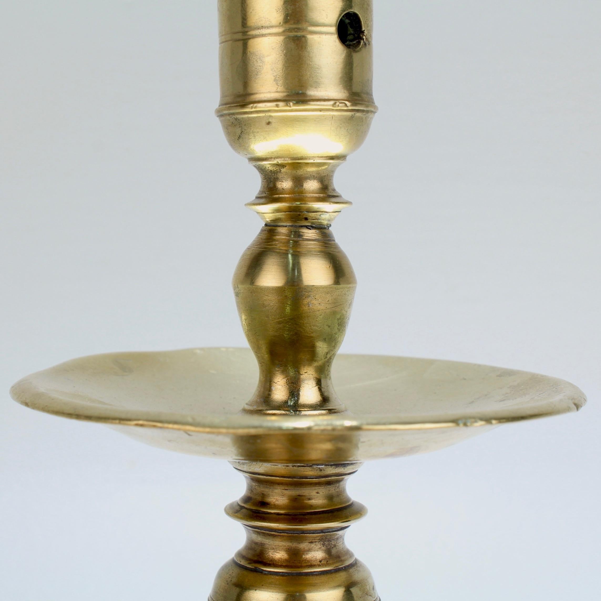 Antique 17th Century Dutch Brass Baluster Candlestick For Sale 3