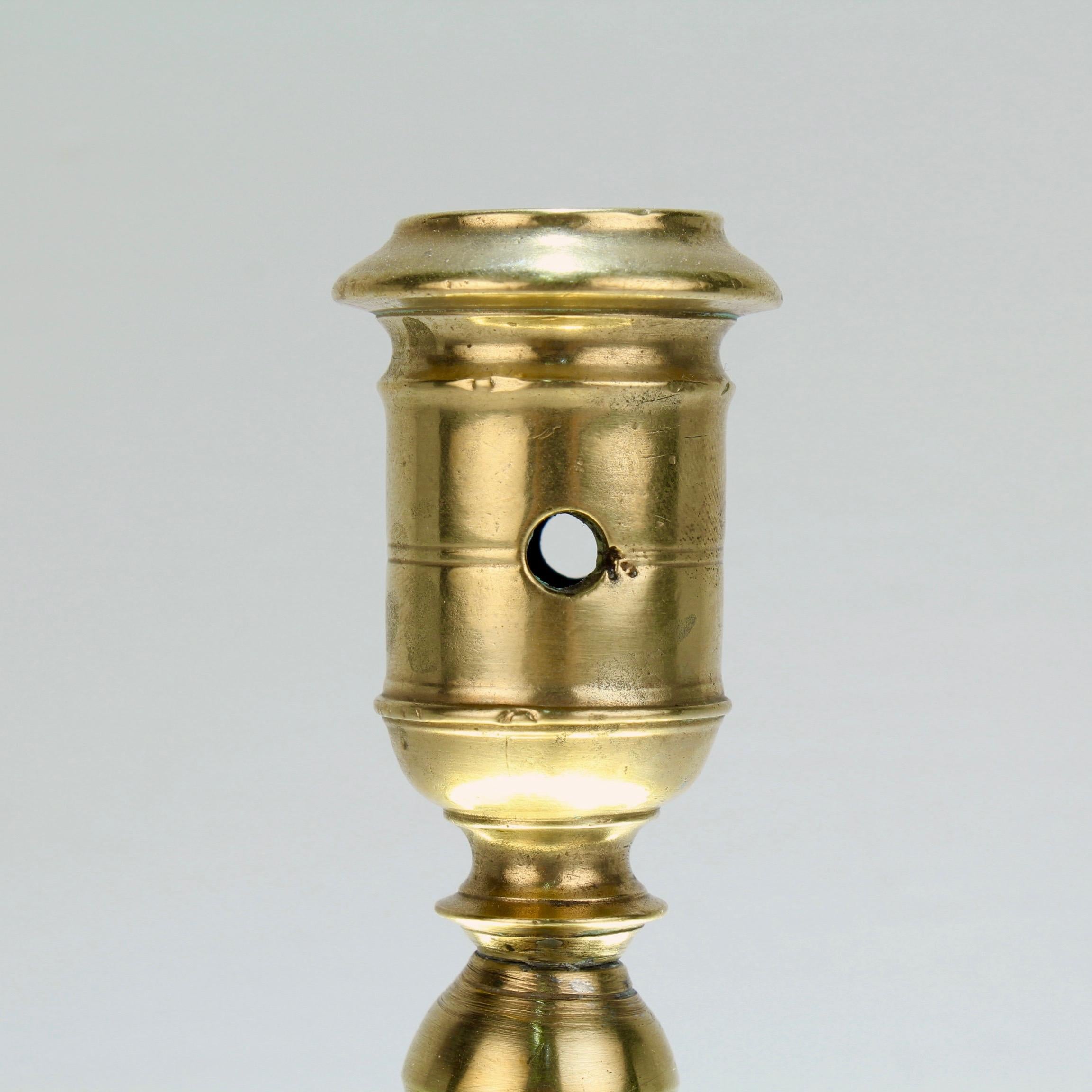 Baroque Antique 17th Century Dutch Brass Baluster Candlestick For Sale