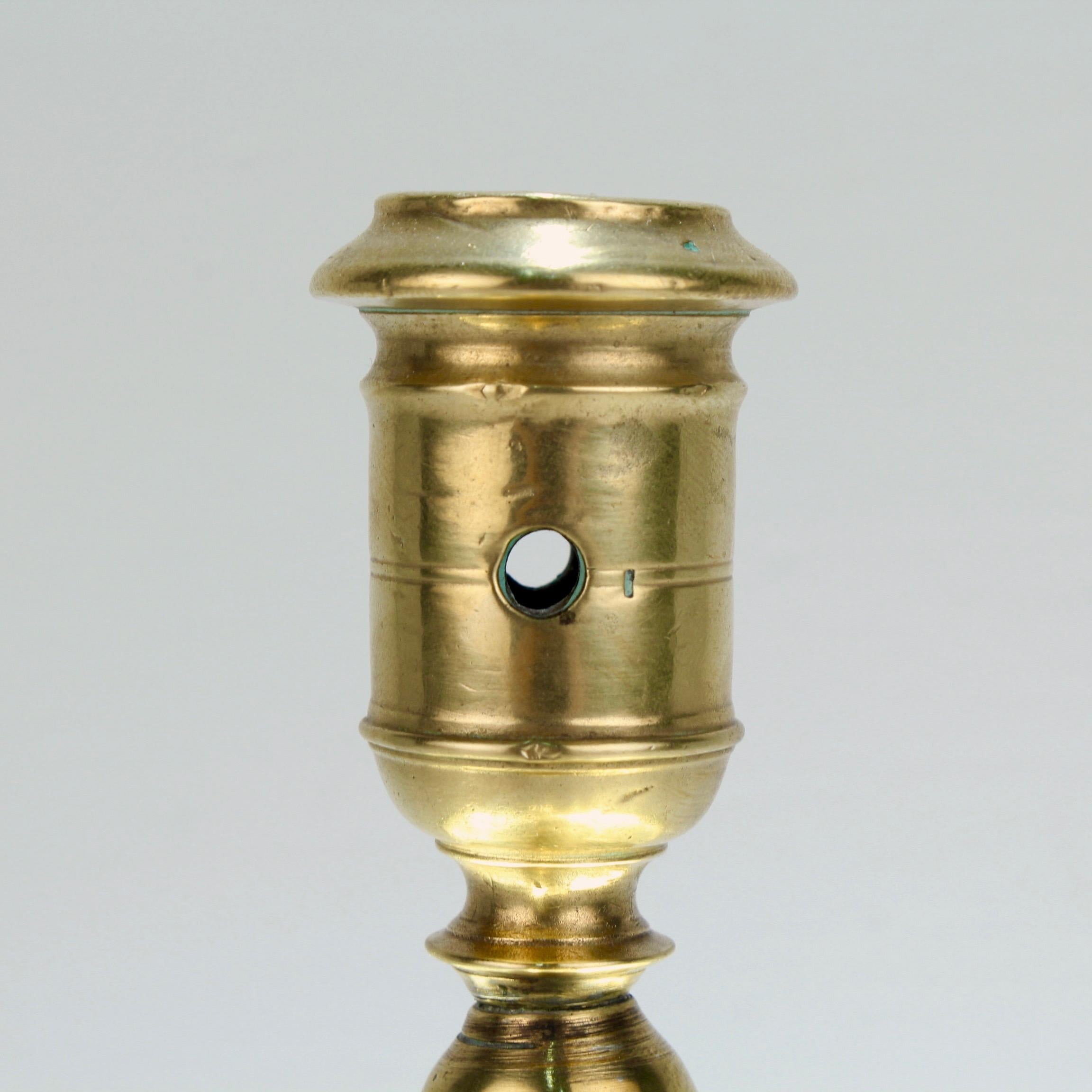 Antique 17th Century Dutch Brass Baluster Candlestick In Good Condition For Sale In Philadelphia, PA