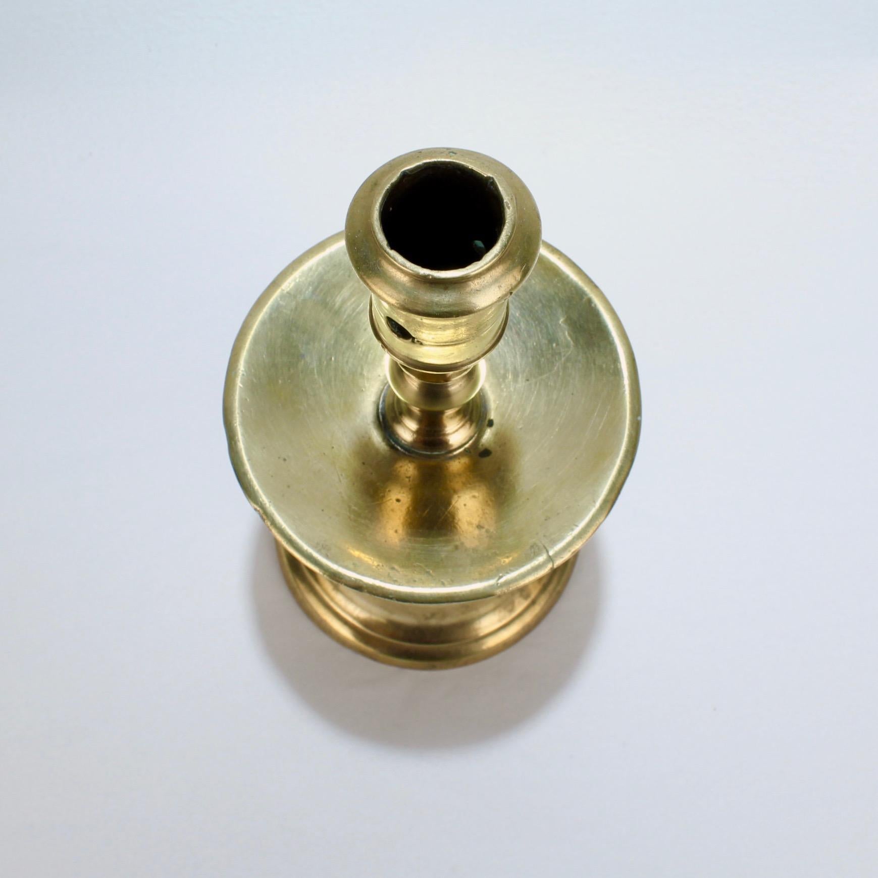 18th Century and Earlier Antique 17th Century Dutch Brass Baluster Candlestick For Sale
