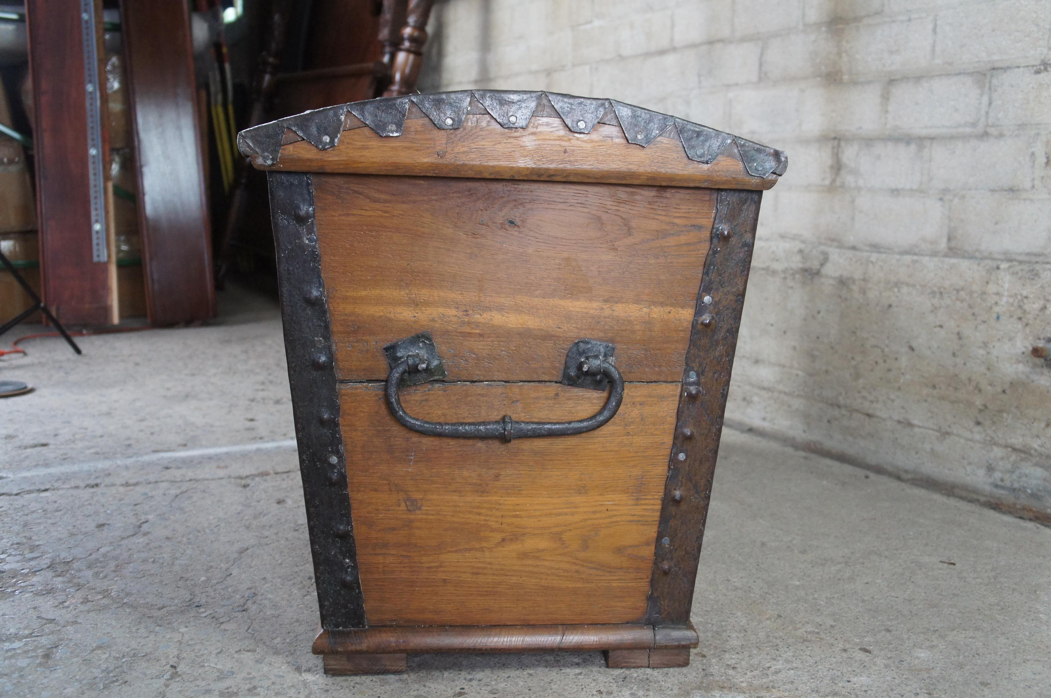 Antique Norwegian Colonial Oak Iron Bound Dome Top Sea Chest Immigrants Trunk For Sale 1