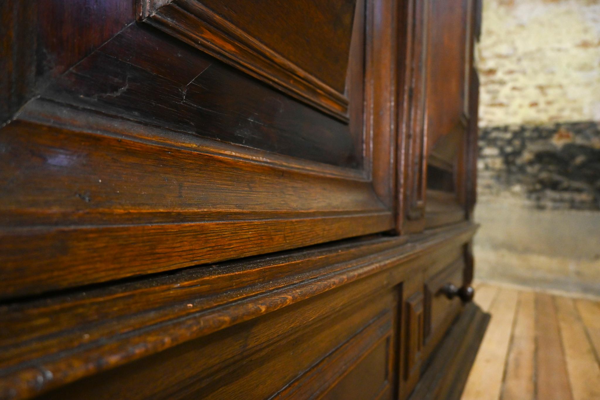 Antique 17th Century Dutch Hall Cupboard Kast Oak Armoire Kas For Sale 8