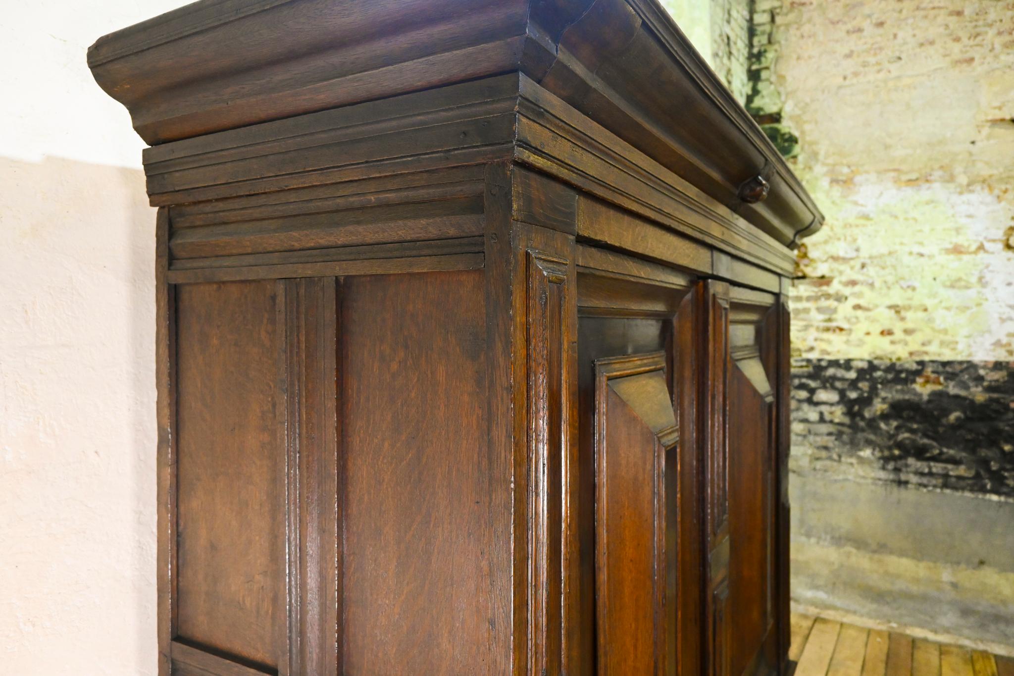 Antique 17th Century Dutch Hall Cupboard Kast Oak Armoire Kas For Sale 11