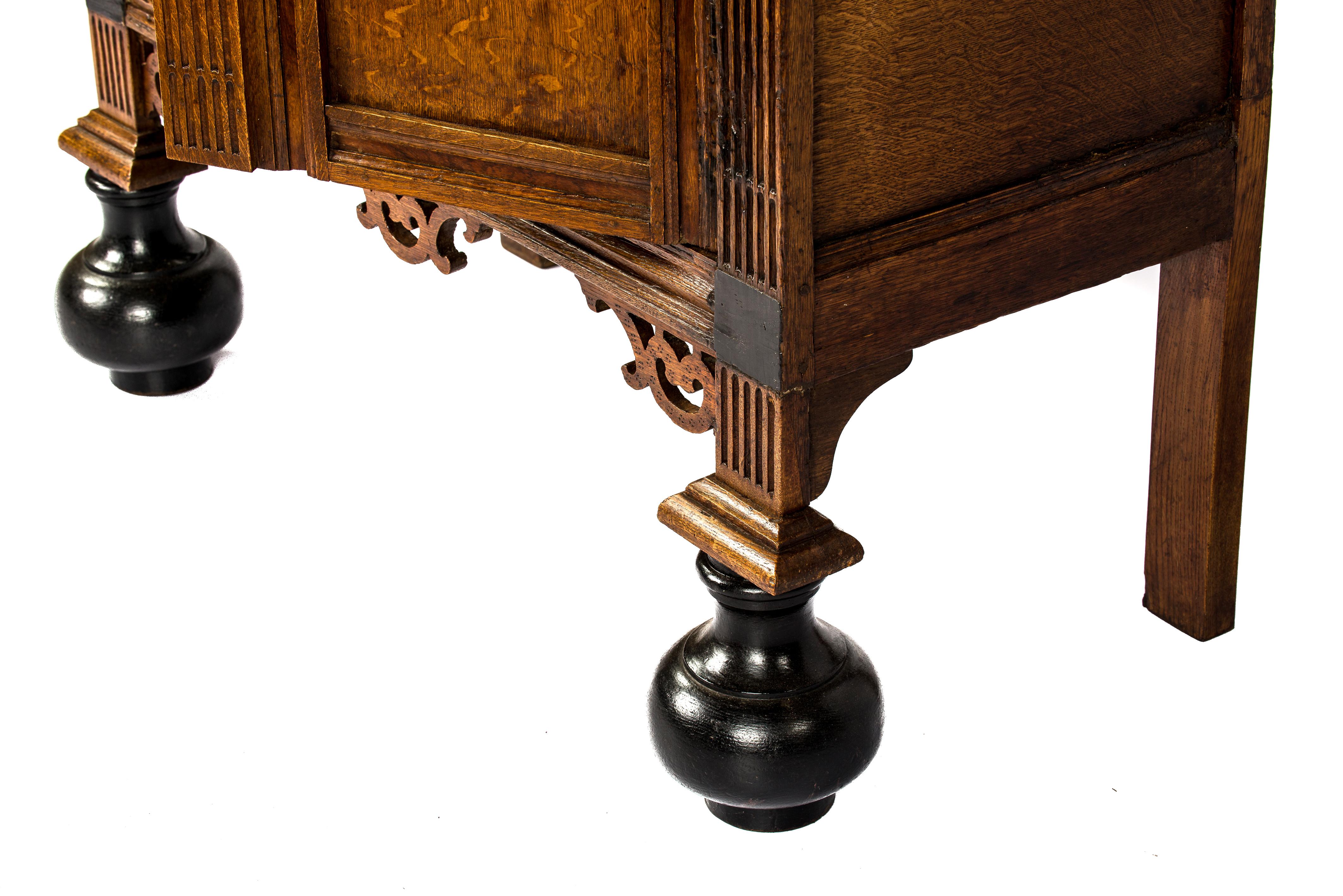 Antique 17th Century Dutch Oak and Ebony Two-Door Renaissance Cabinet For Sale 8