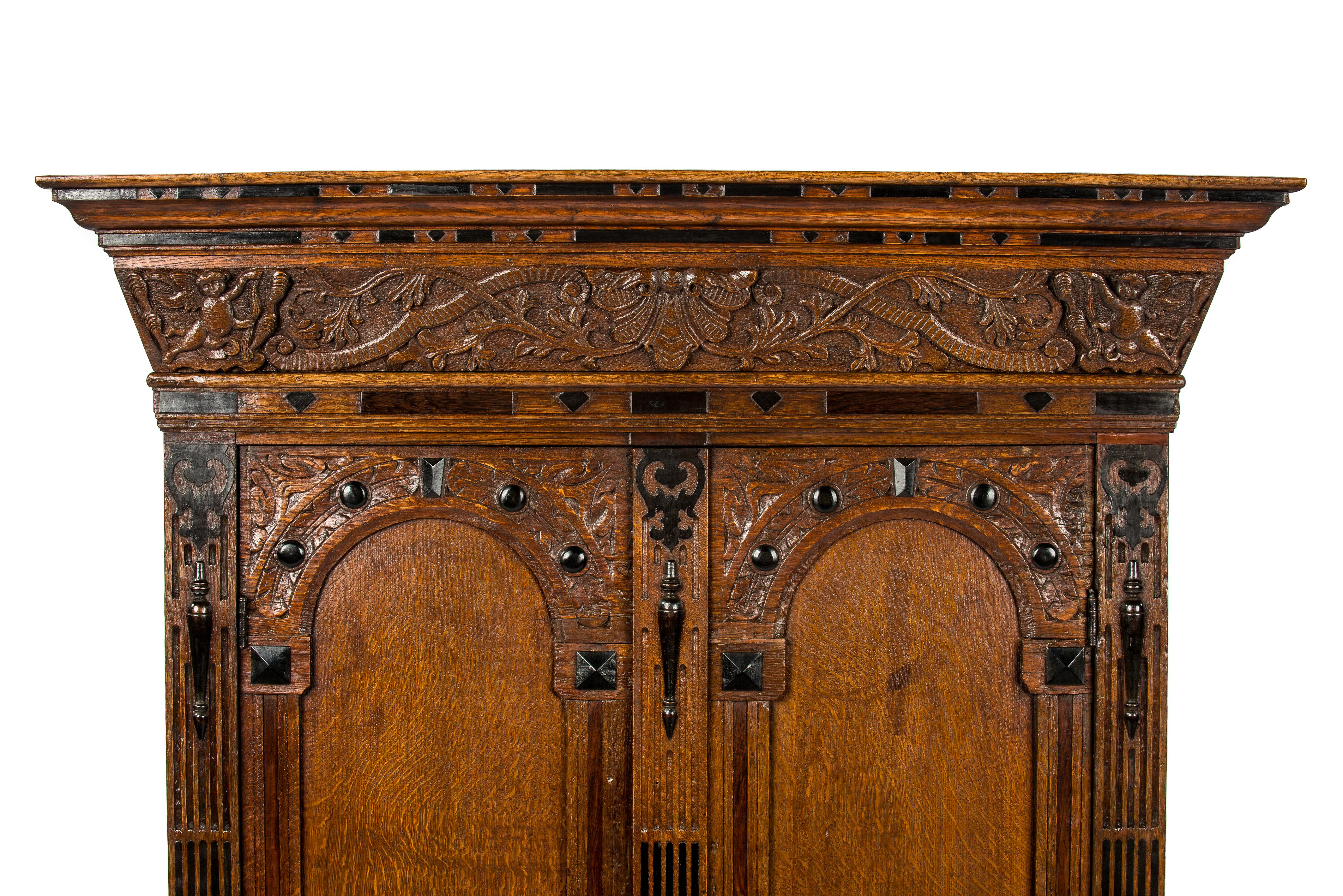 Antique 17th Century Dutch Oak and Ebony Two-Door Renaissance Cabinet For Sale 10
