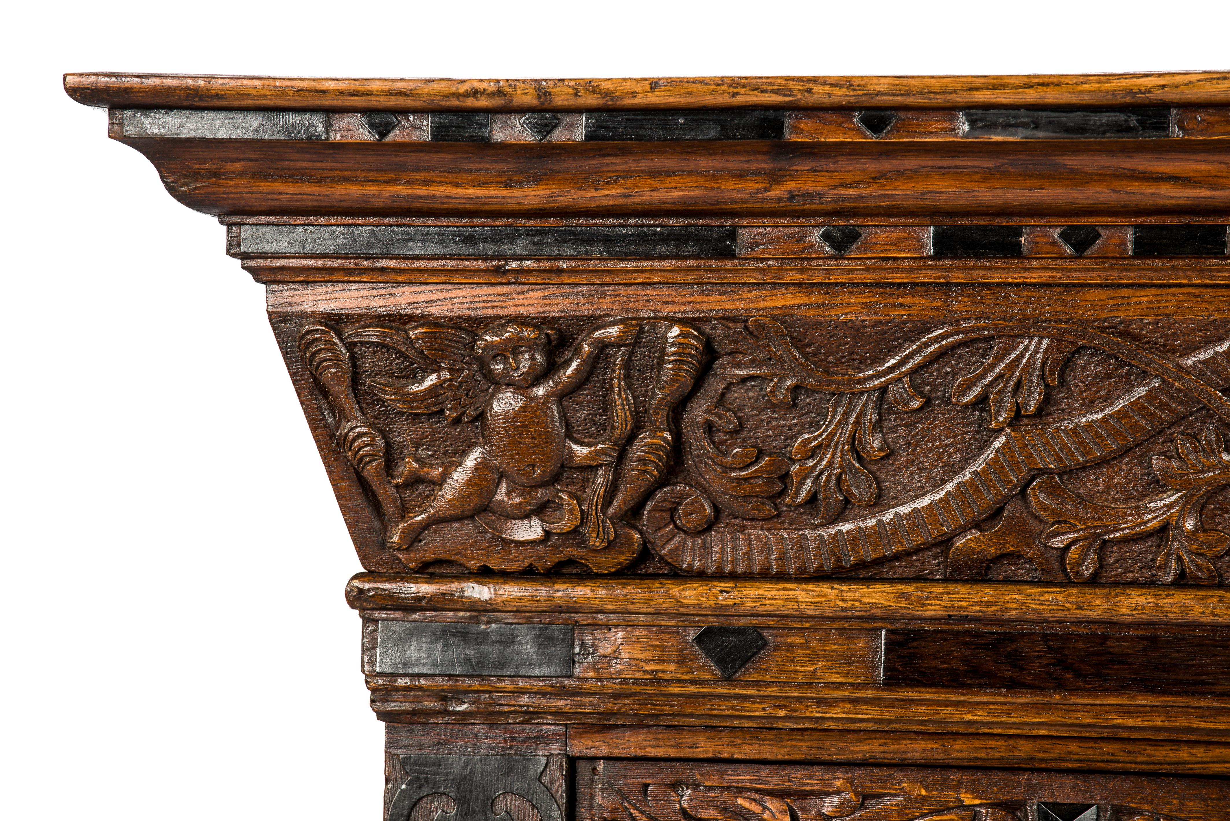 Antique 17th Century Dutch Oak and Ebony Two-Door Renaissance Cabinet For Sale 11