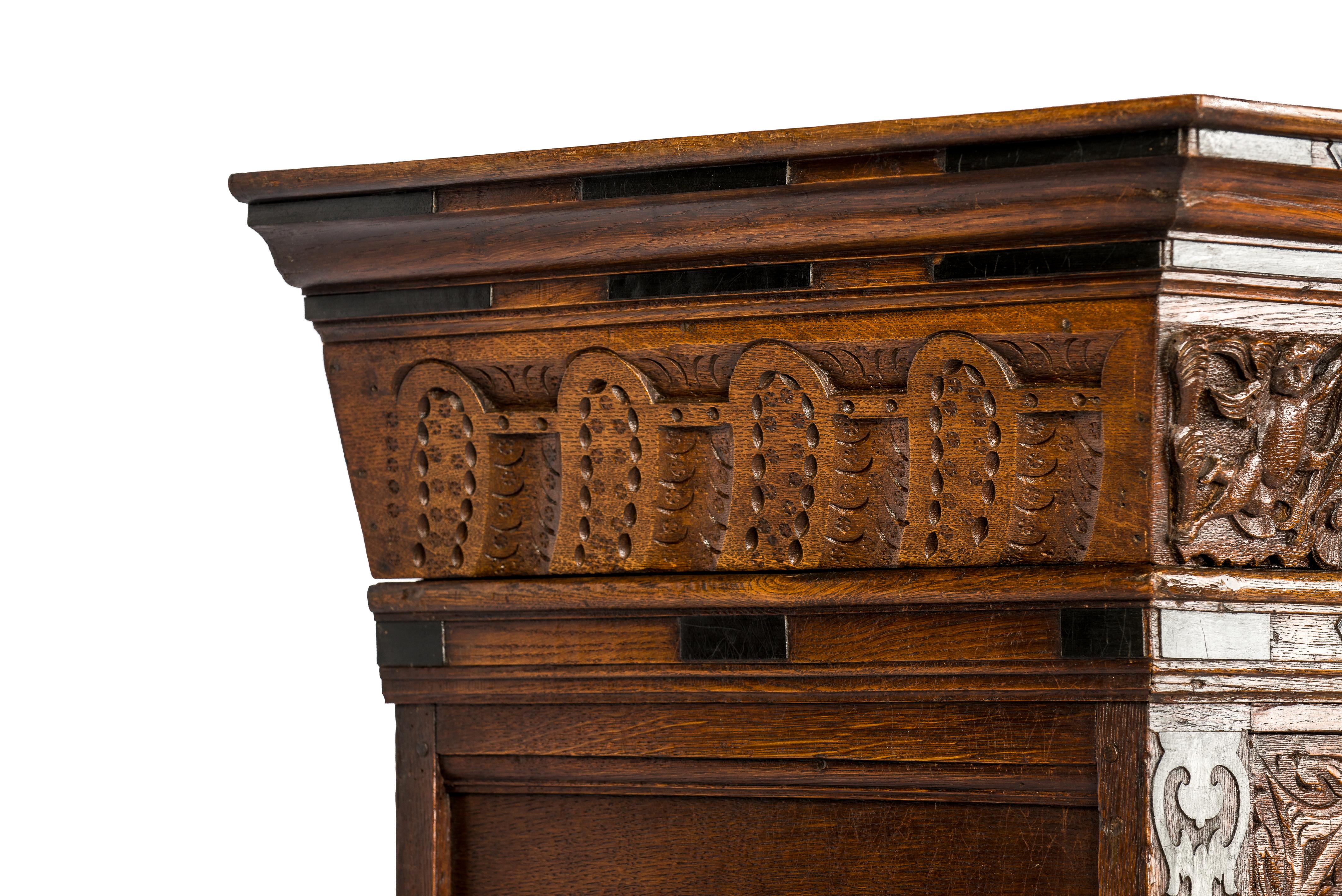 Antique 17th Century Dutch Oak and Ebony Two-Door Renaissance Cabinet For Sale 12