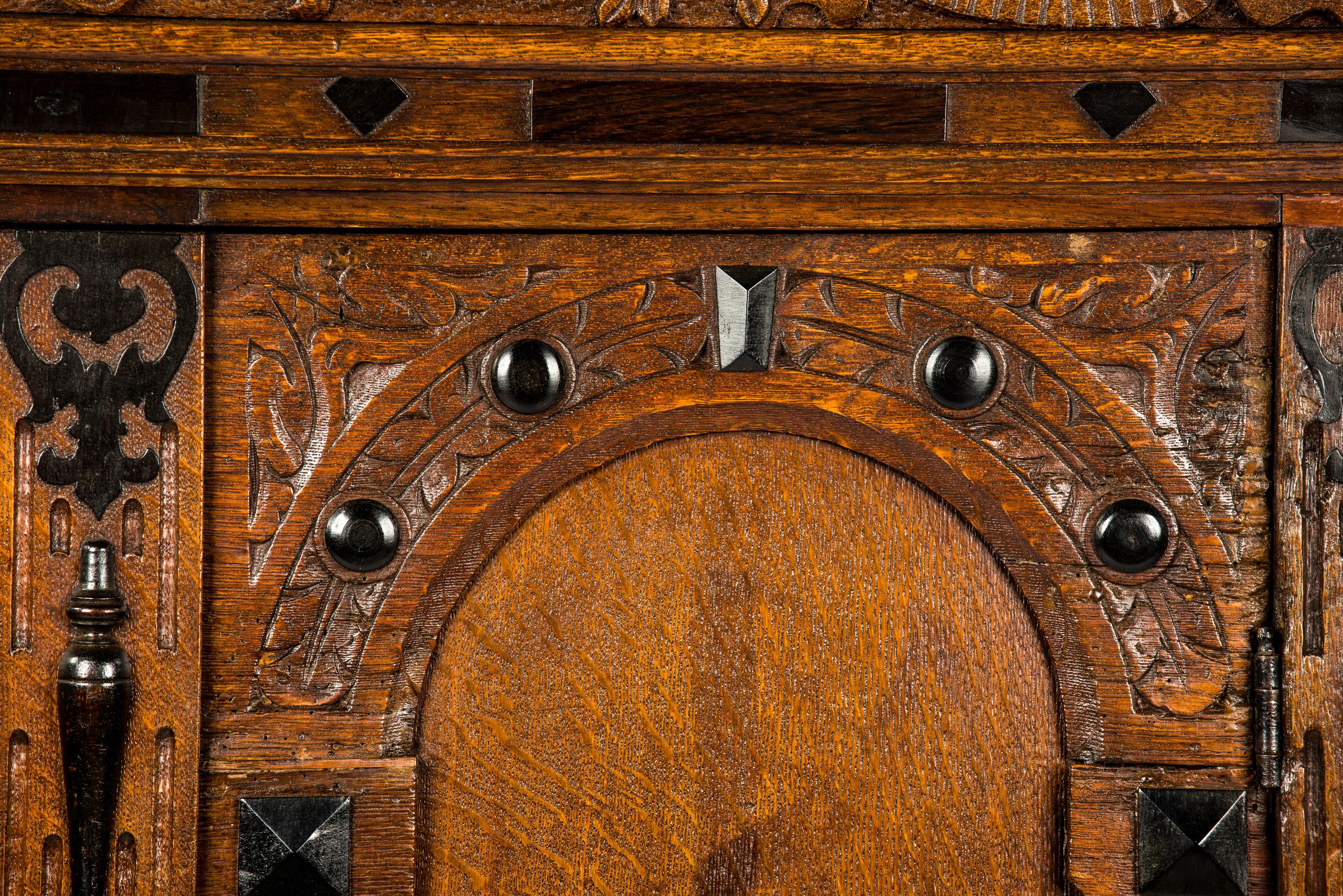 Antique 17th Century Dutch Oak and Ebony Two-Door Renaissance Cabinet For Sale 14