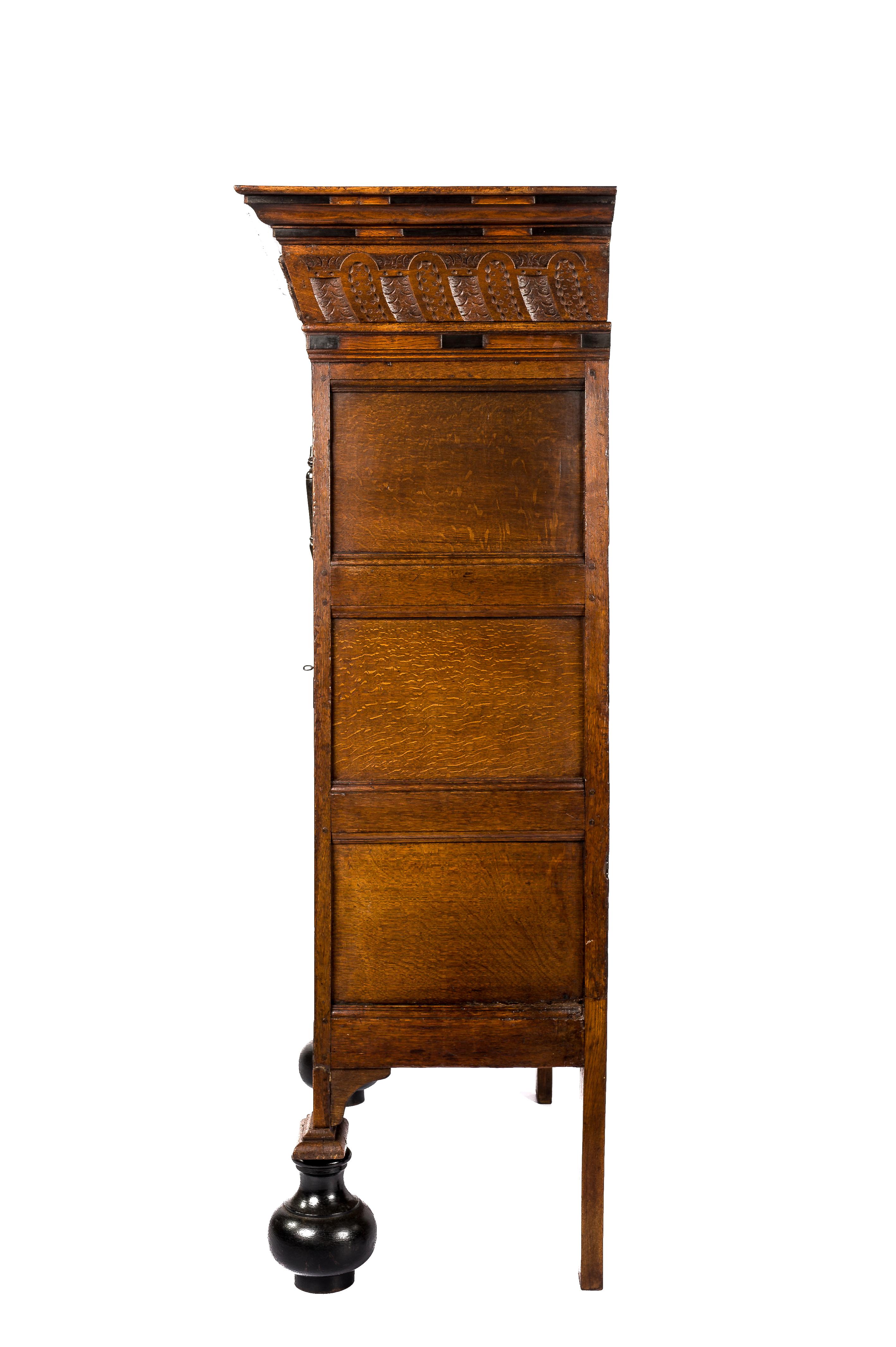 Hand-Carved Antique 17th Century Dutch Oak and Ebony Two-Door Renaissance Cabinet For Sale