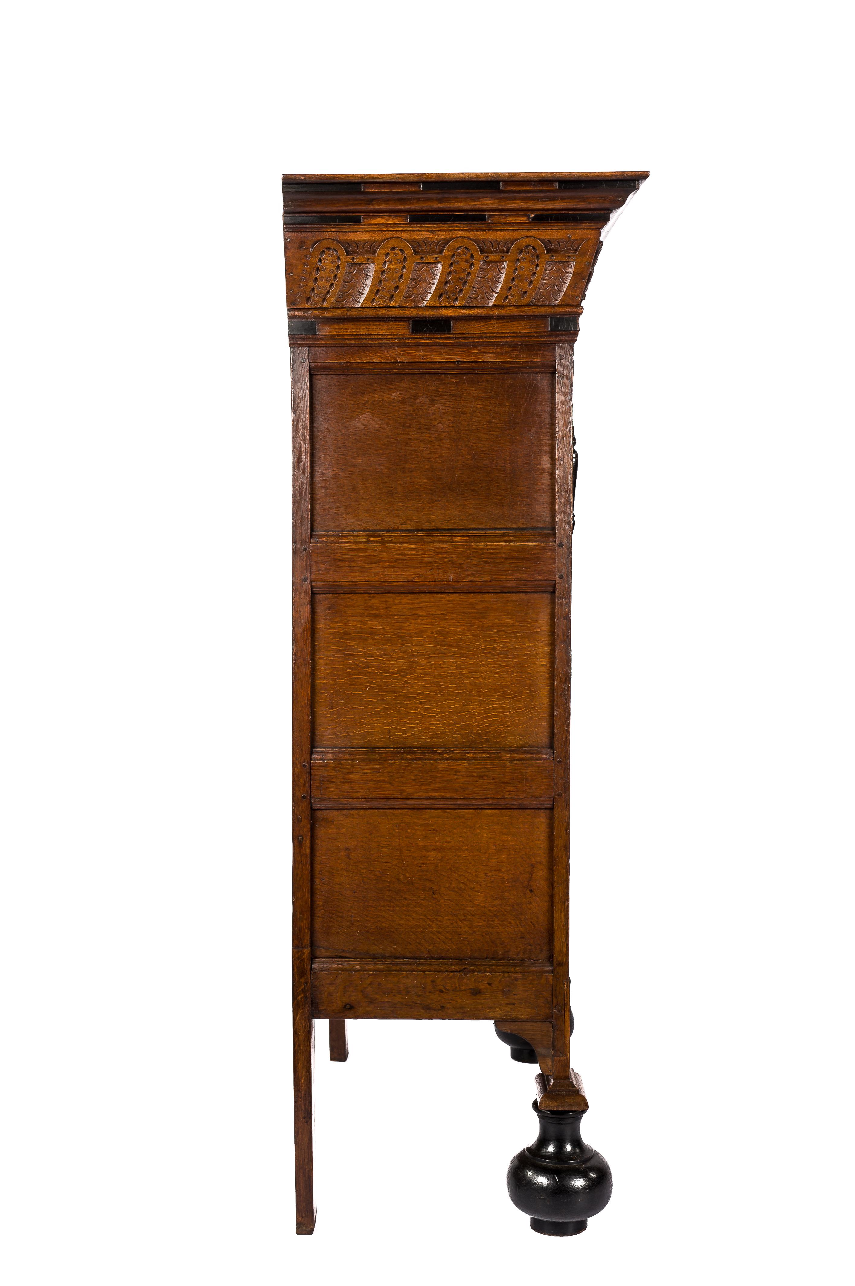 18th Century and Earlier Antique 17th Century Dutch Oak and Ebony Two-Door Renaissance Cabinet For Sale