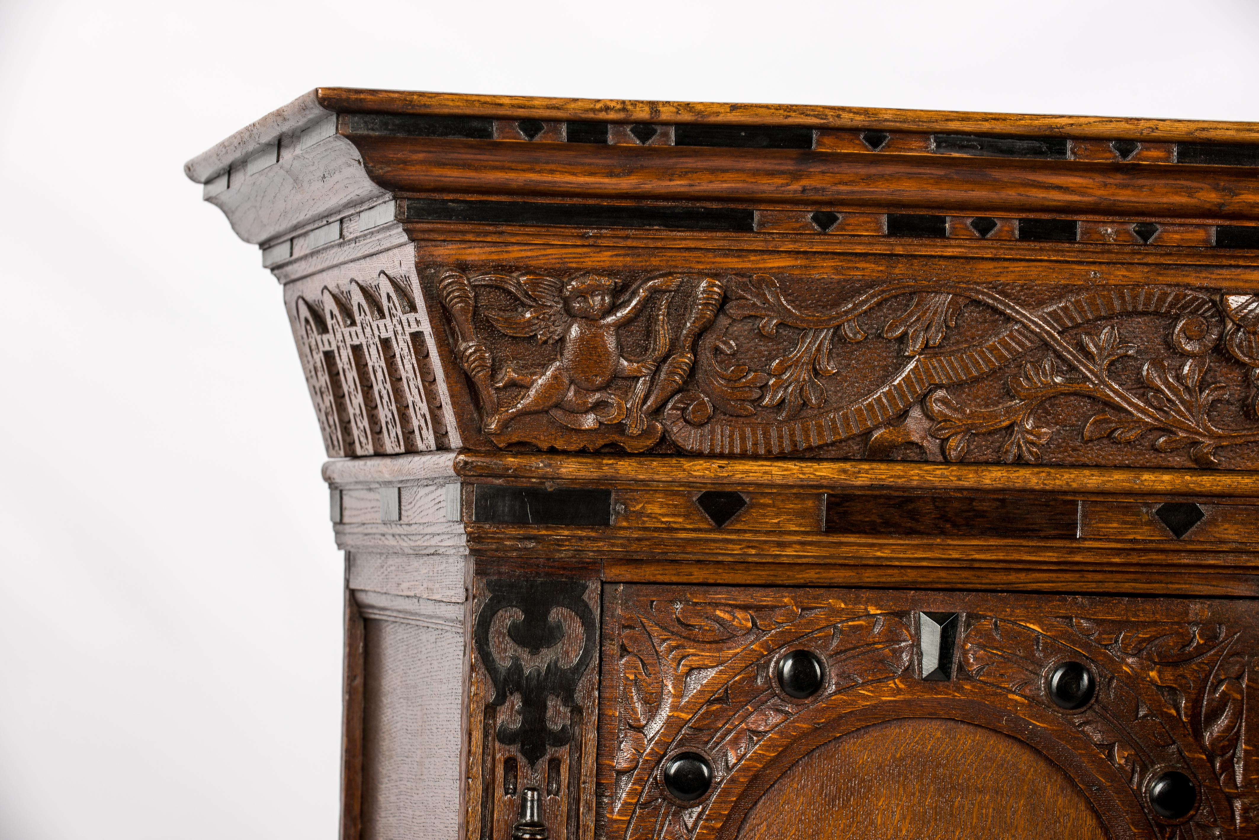Antique 17th Century Dutch Oak and Ebony Two-Door Renaissance Cabinet For Sale 4