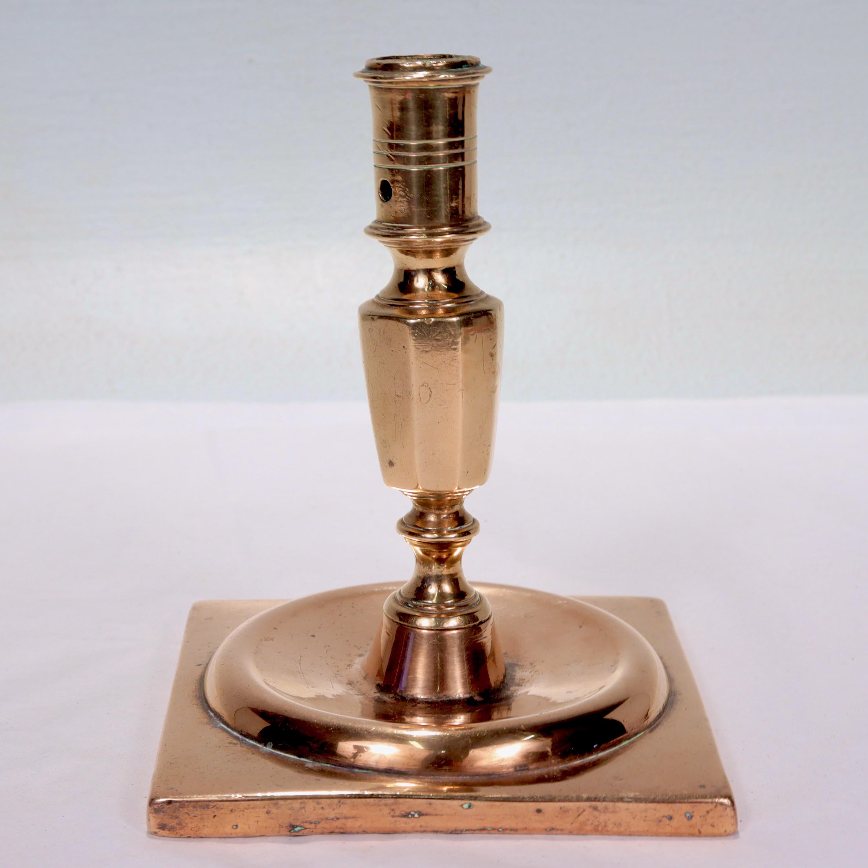 Dutch Colonial Antique 17th Century Dutch or English Bronze Candlestick Candleholder  For Sale