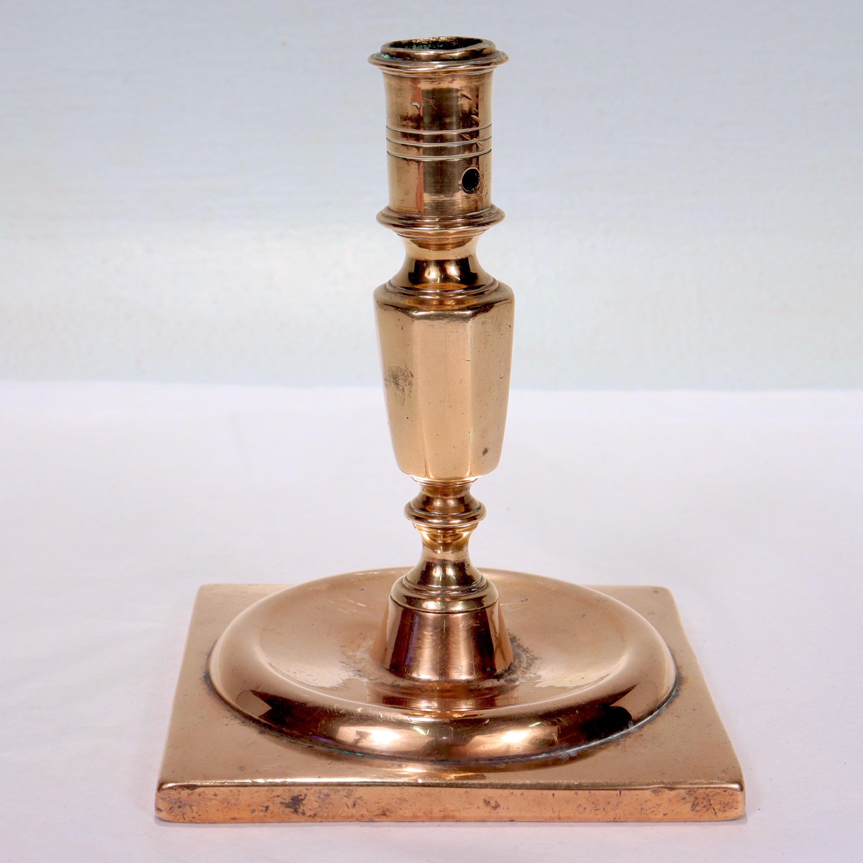 Antique 17th Century Dutch or English Bronze Candlestick Candleholder  In Good Condition For Sale In Philadelphia, PA