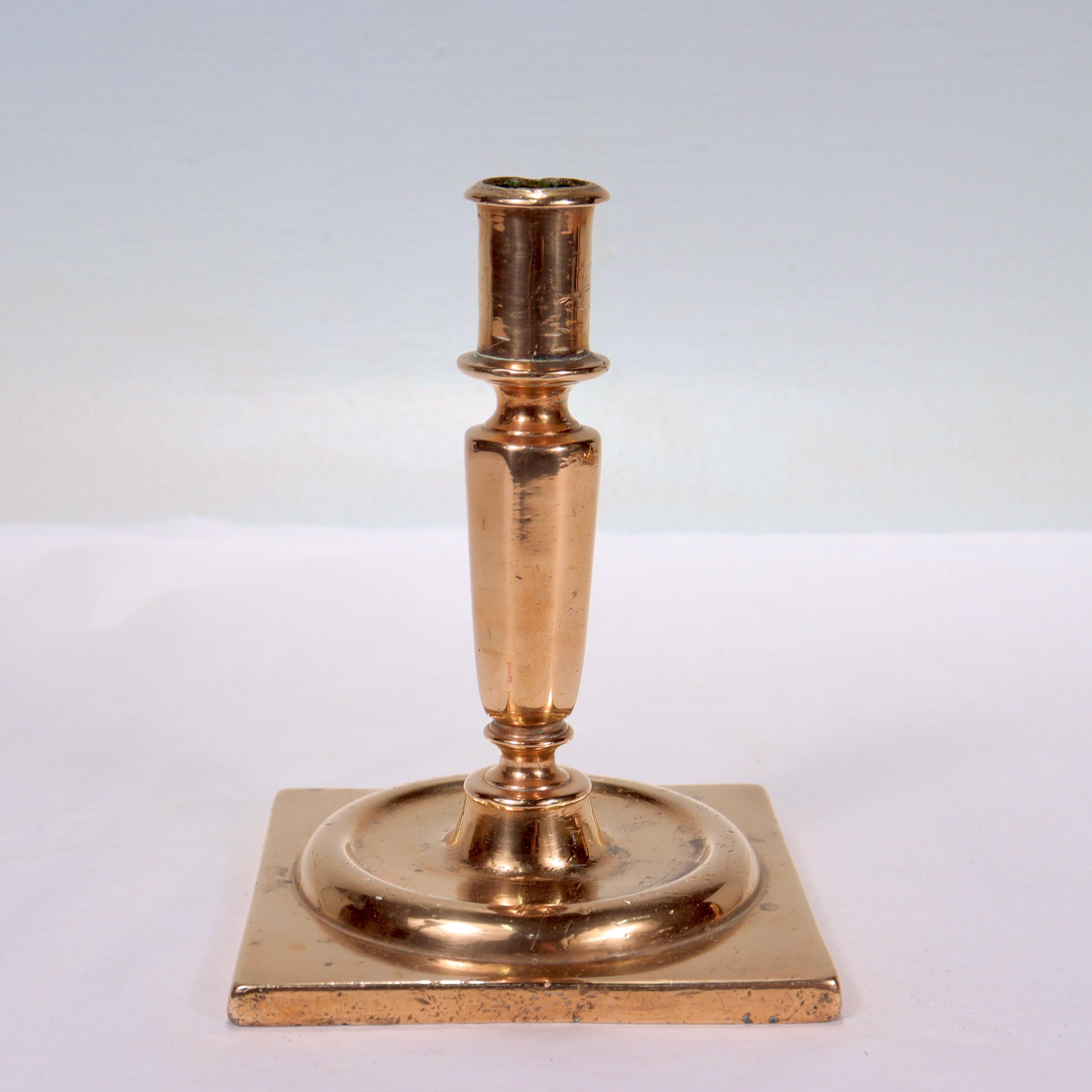 18th Century and Earlier Antique 17th Century Dutch or English Bronze Candlestick/Candleholder For Sale