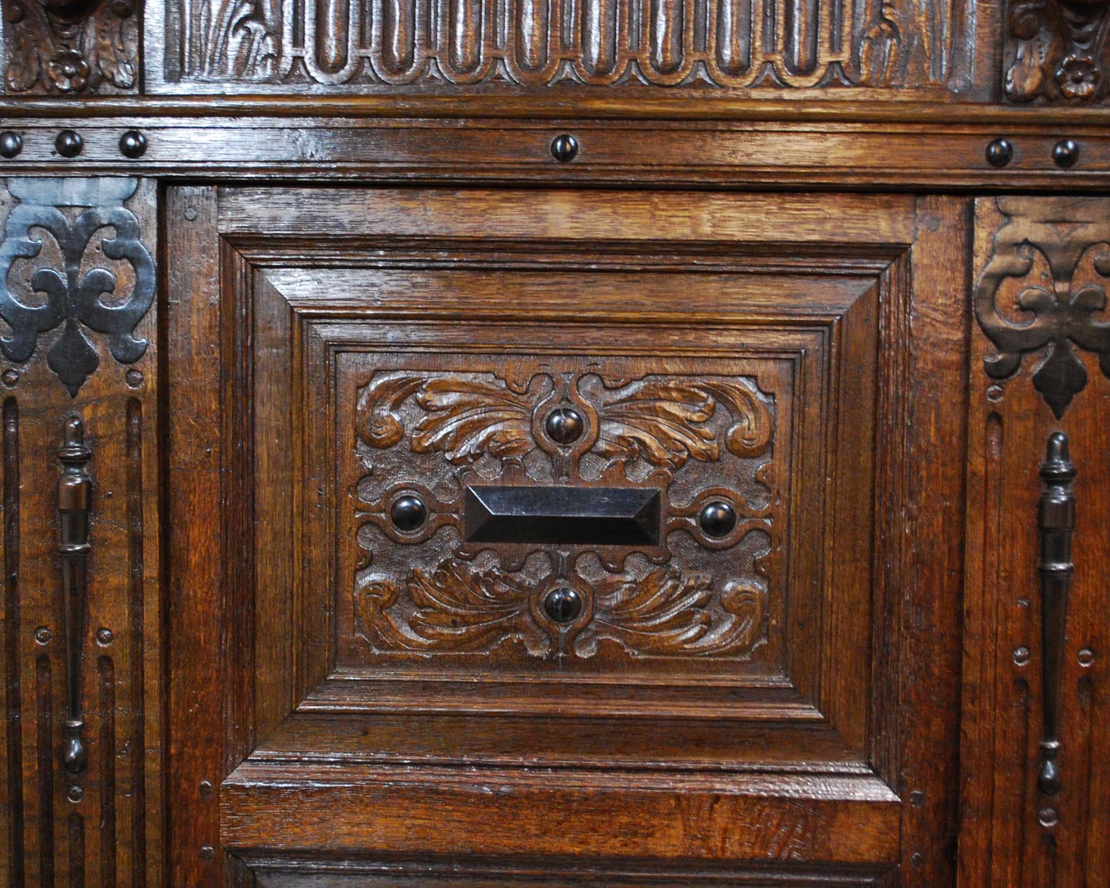 Oak Antique 17th Century Dutch Renaissance Cabinet with Hand Carved Ornaments