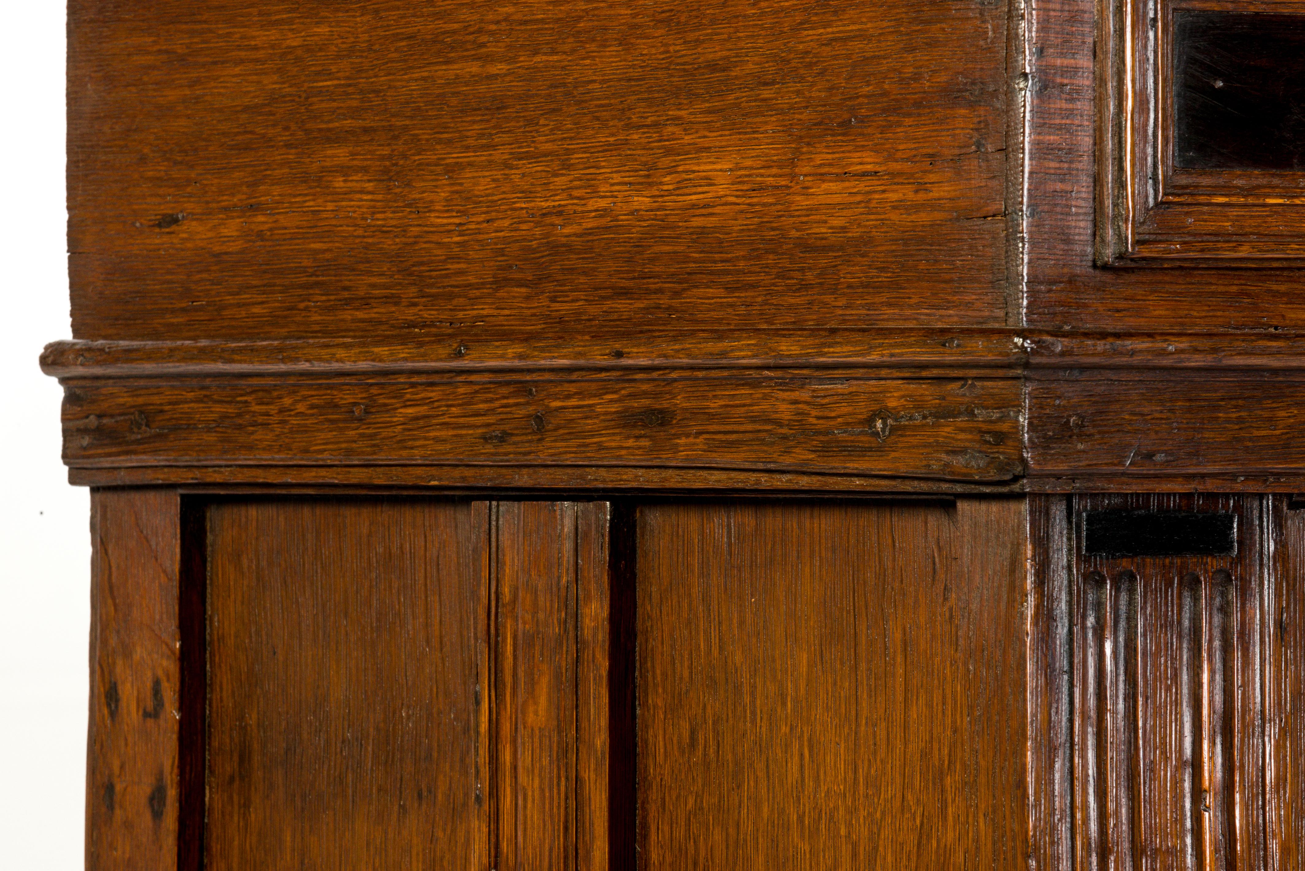 Antique 17th Century Dutch Renaissance Oak 4 Door Cabinet with Ebony Inlay 5