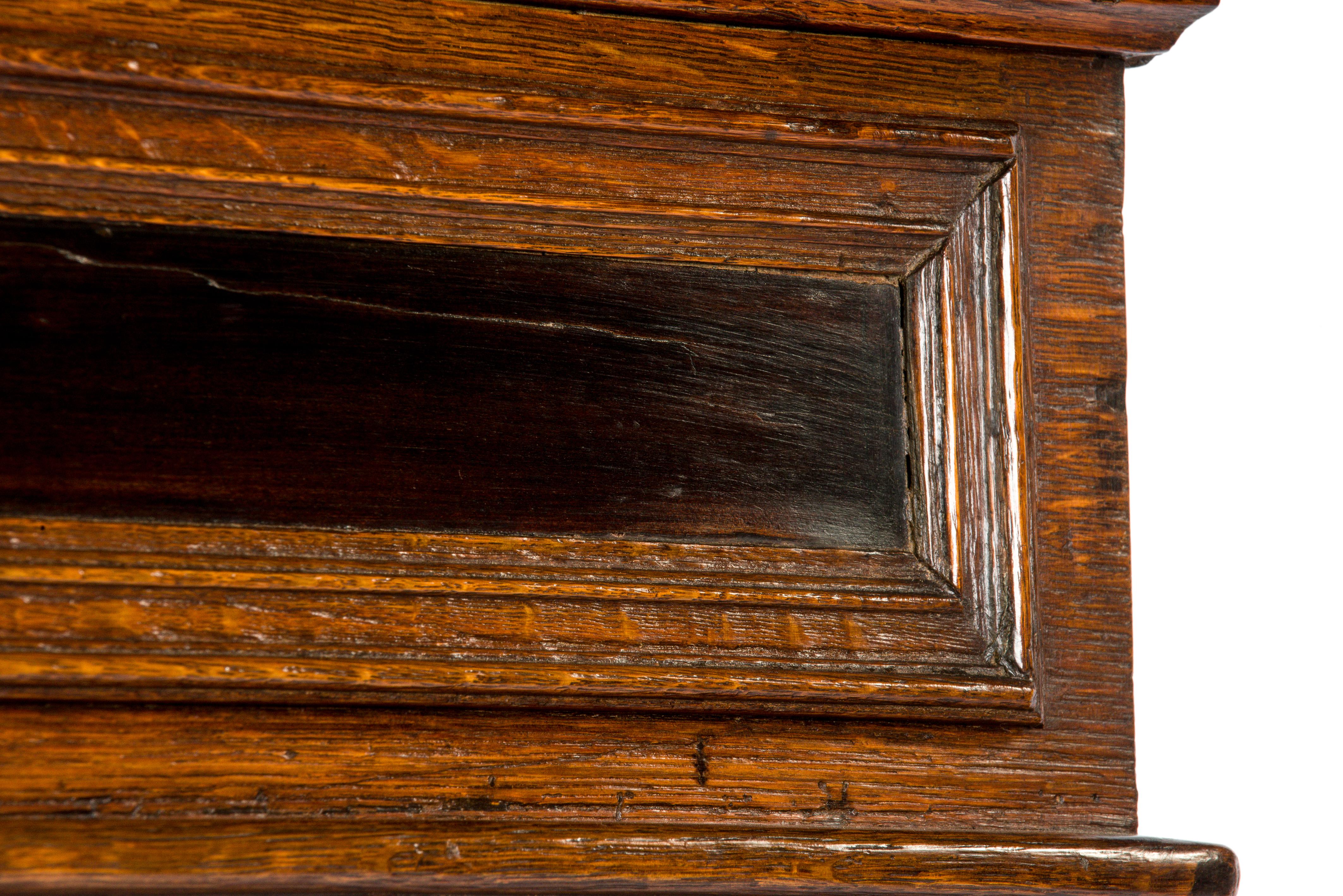 Antique 17th Century Dutch Renaissance Oak 4 Door Cabinet with Ebony Inlay 9