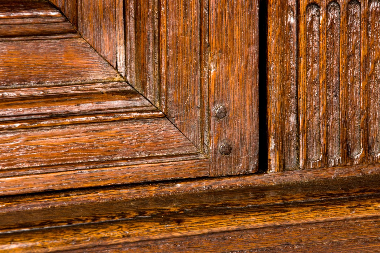 Antique 17th Century Dutch Renaissance Oak 4 Door Cabinet with Ebony Inlay 13