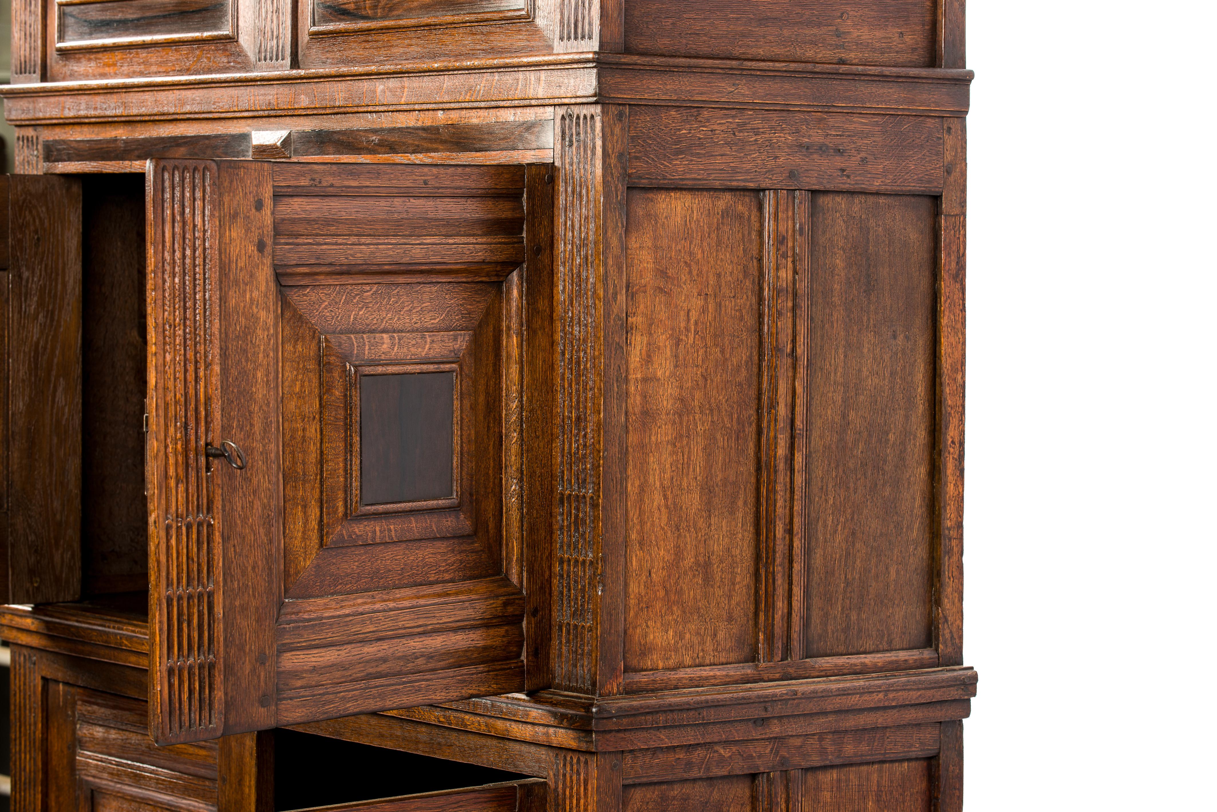 Antique 17th Century Dutch Renaissance Oak 4 Door Cabinet with Rosewood Inlay 5