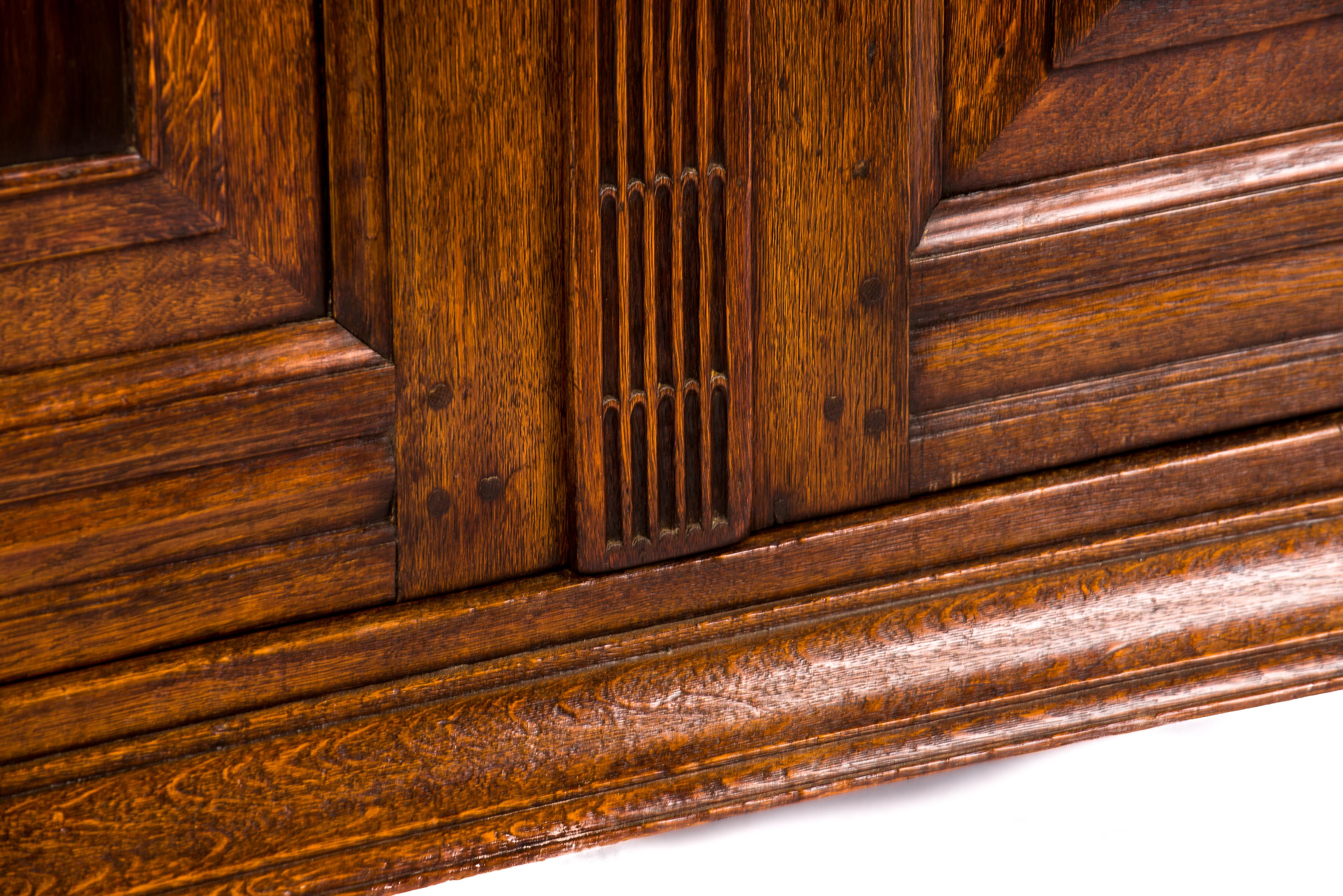 Antique 17th Century Dutch Renaissance Oak 4 Door Cabinet with Rosewood Inlay 7