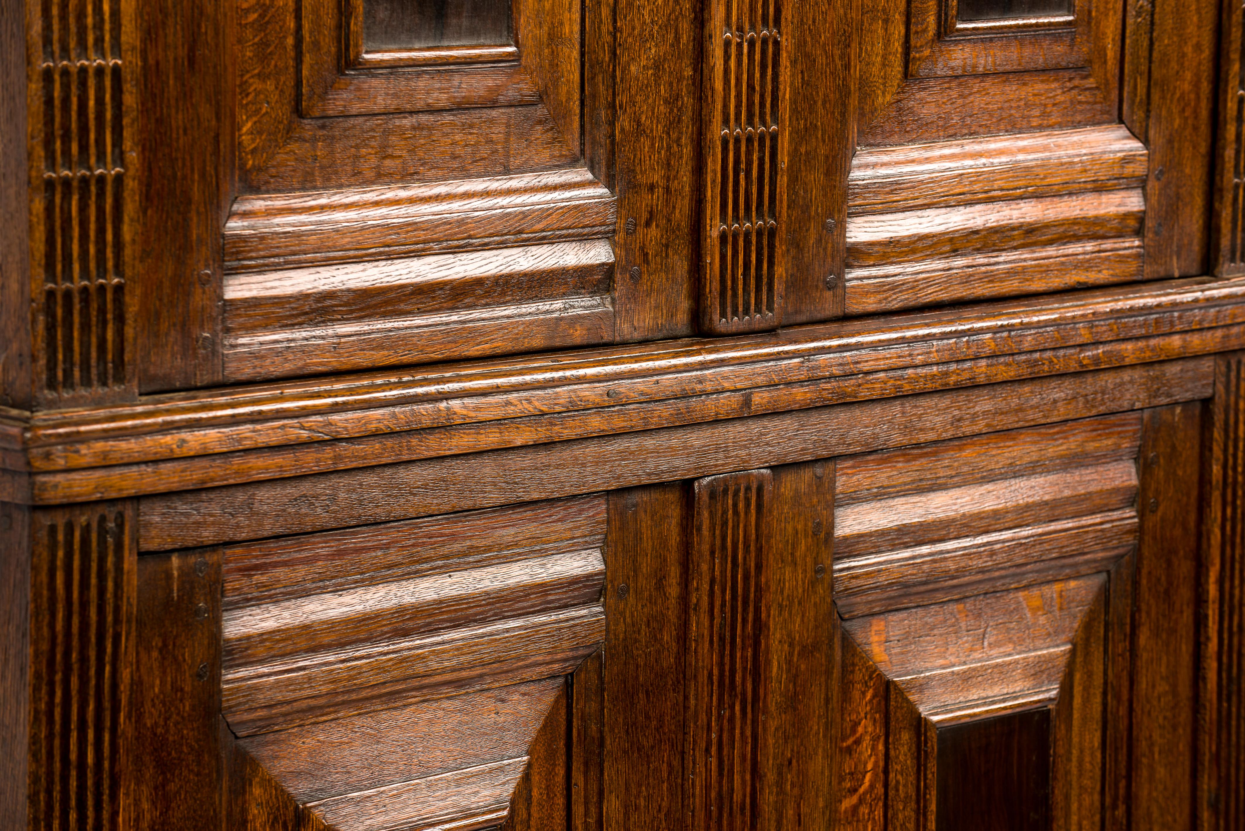 Antique 17th Century Dutch Renaissance Oak 4 Door Cabinet with Rosewood Inlay 8