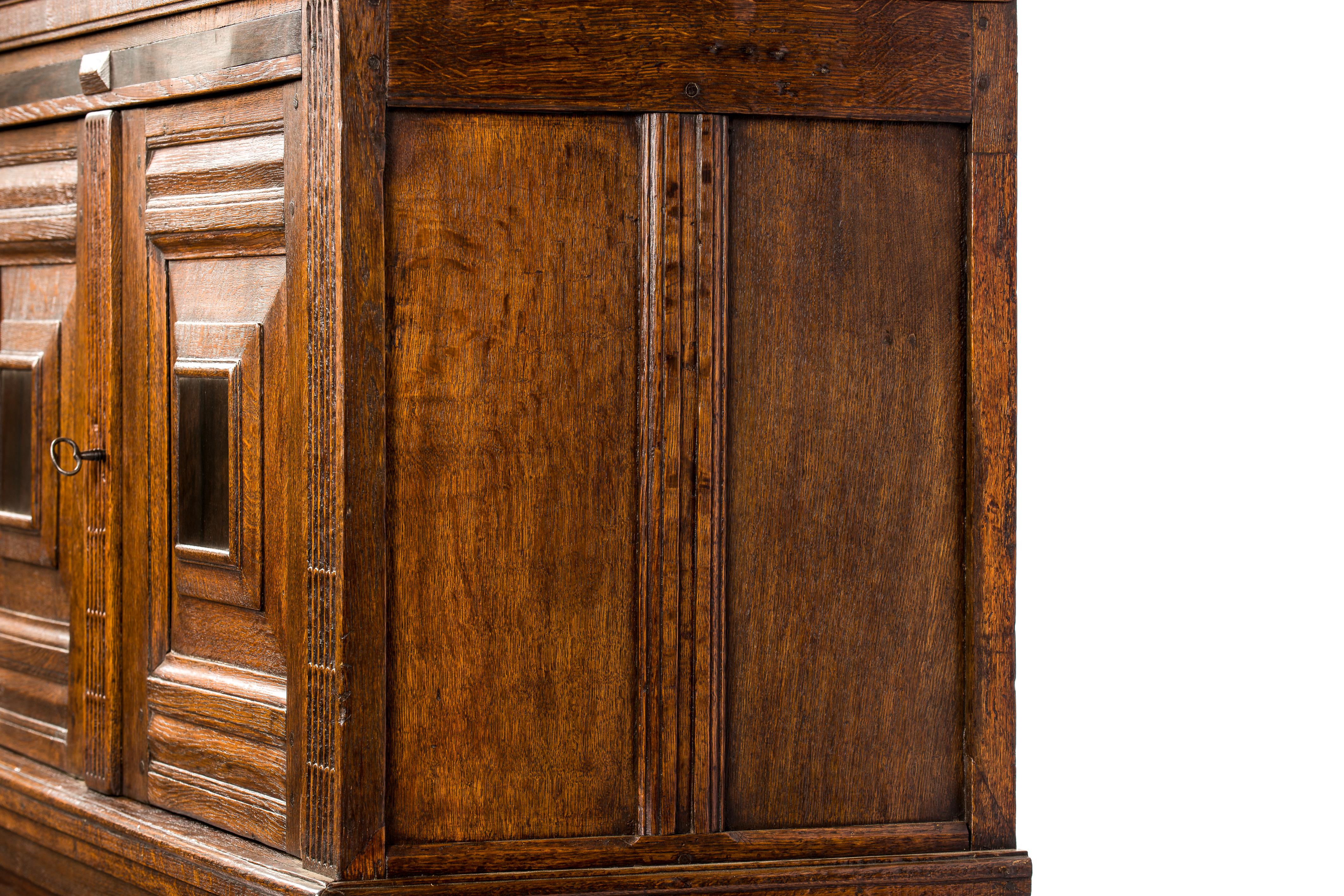 Antique 17th Century Dutch Renaissance Oak 4 Door Cabinet with Rosewood Inlay 9