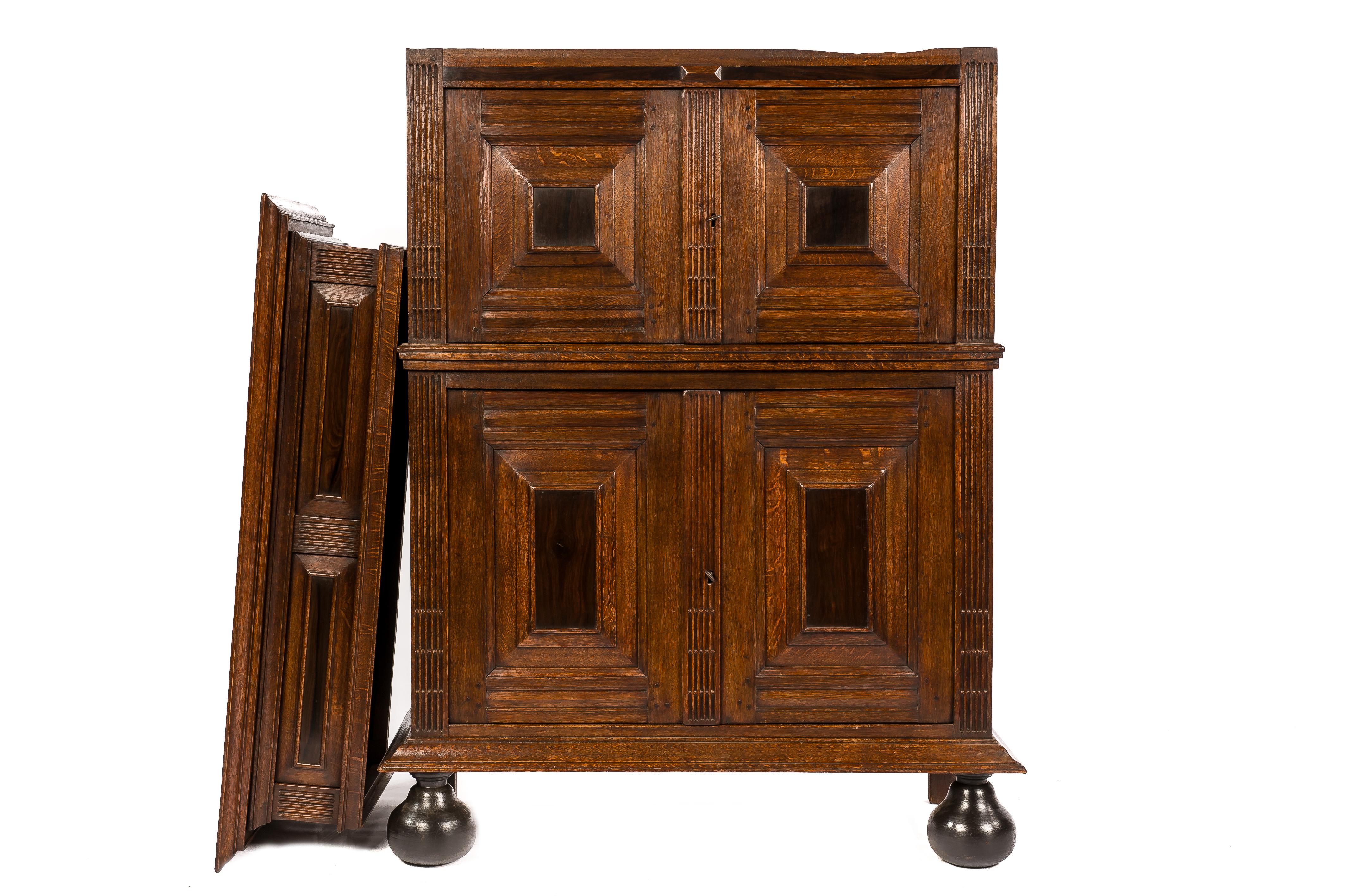 Antique 17th Century Dutch Renaissance Oak 4 Door Cabinet with Rosewood Inlay 13