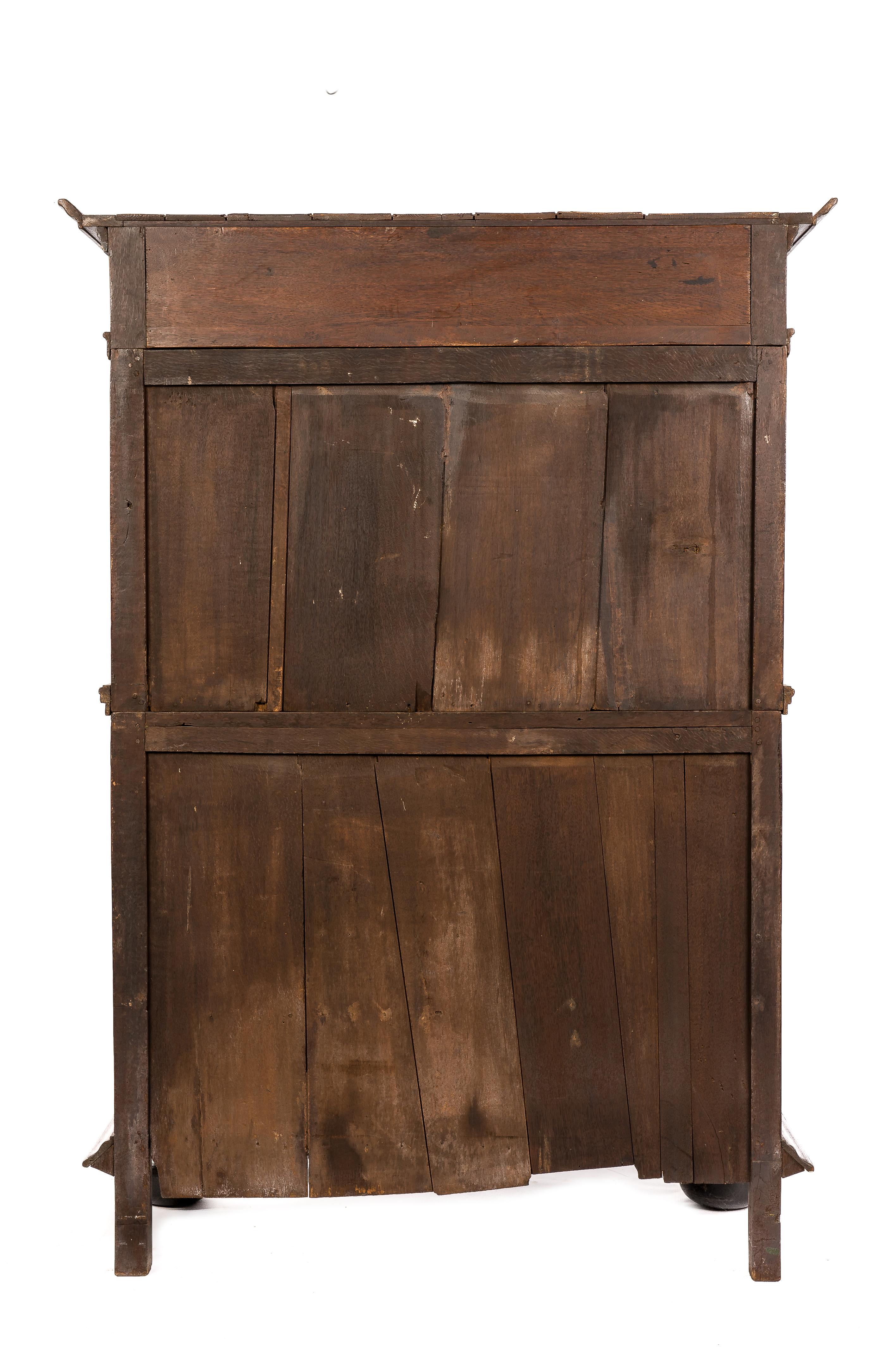 Antique 17th Century Dutch Renaissance Oak 4 Door Cabinet with Rosewood Inlay 14