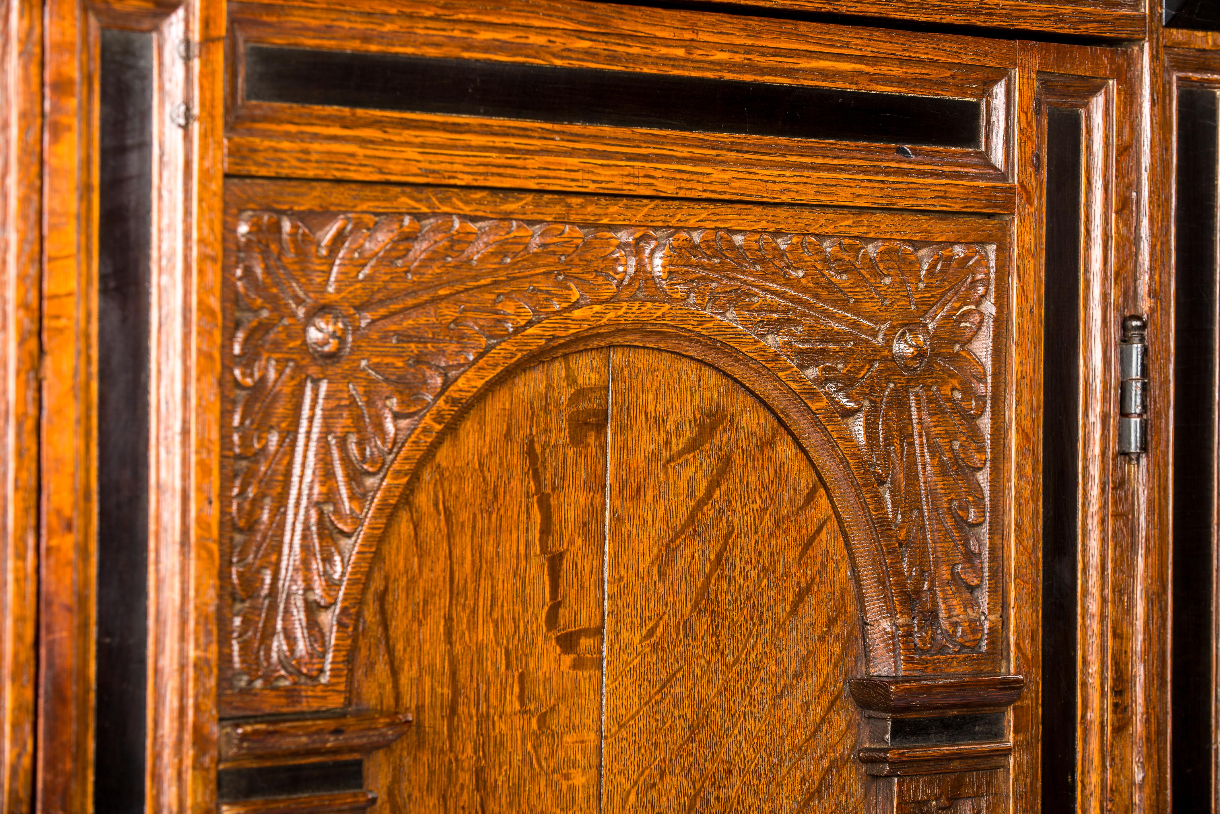 Antique 17th Century Dutch Renaissance Oak and Ebony Two Door Portal Cabinet 13