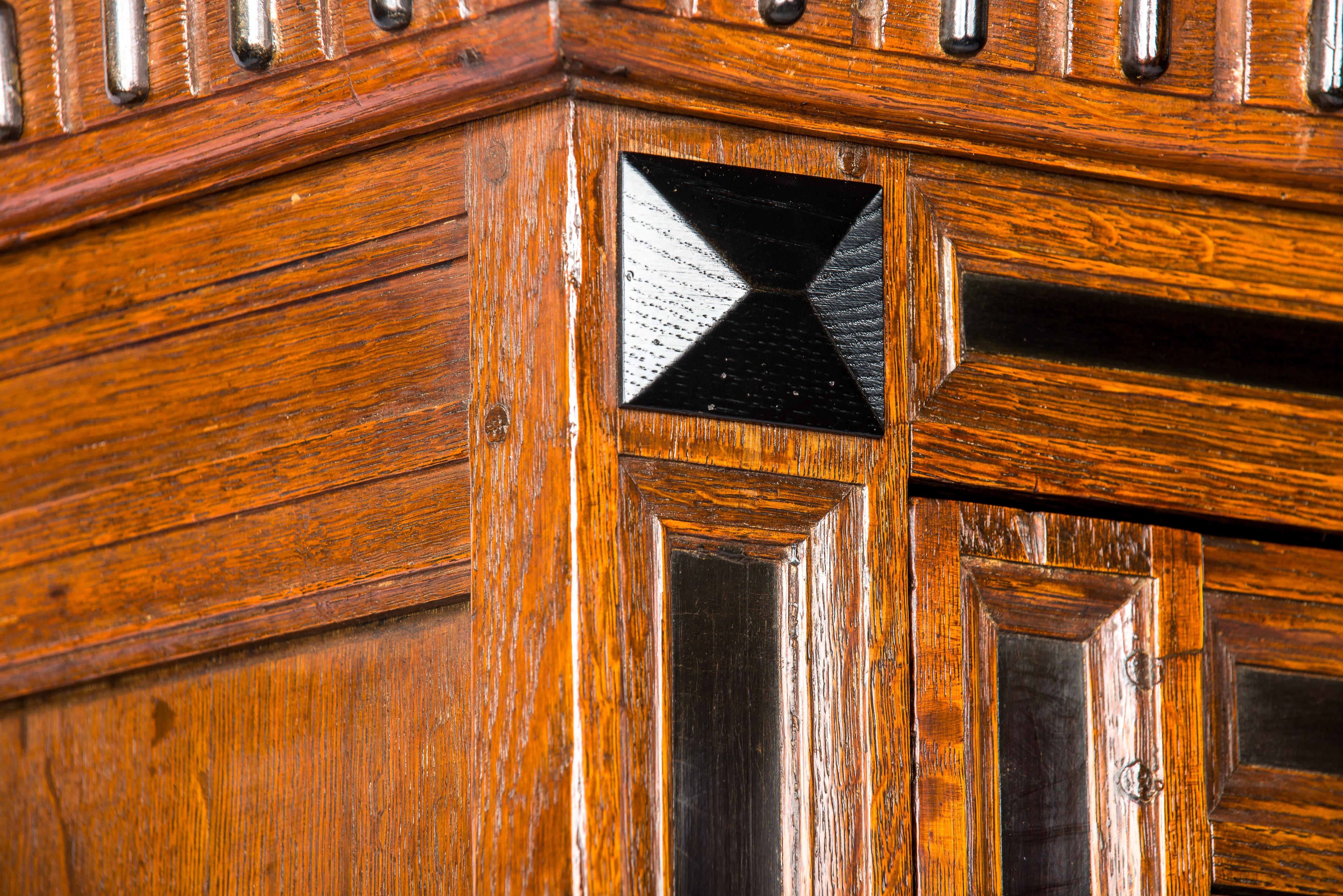 Antique 17th Century Dutch Renaissance Oak and Ebony Two Door Portal Cabinet 14