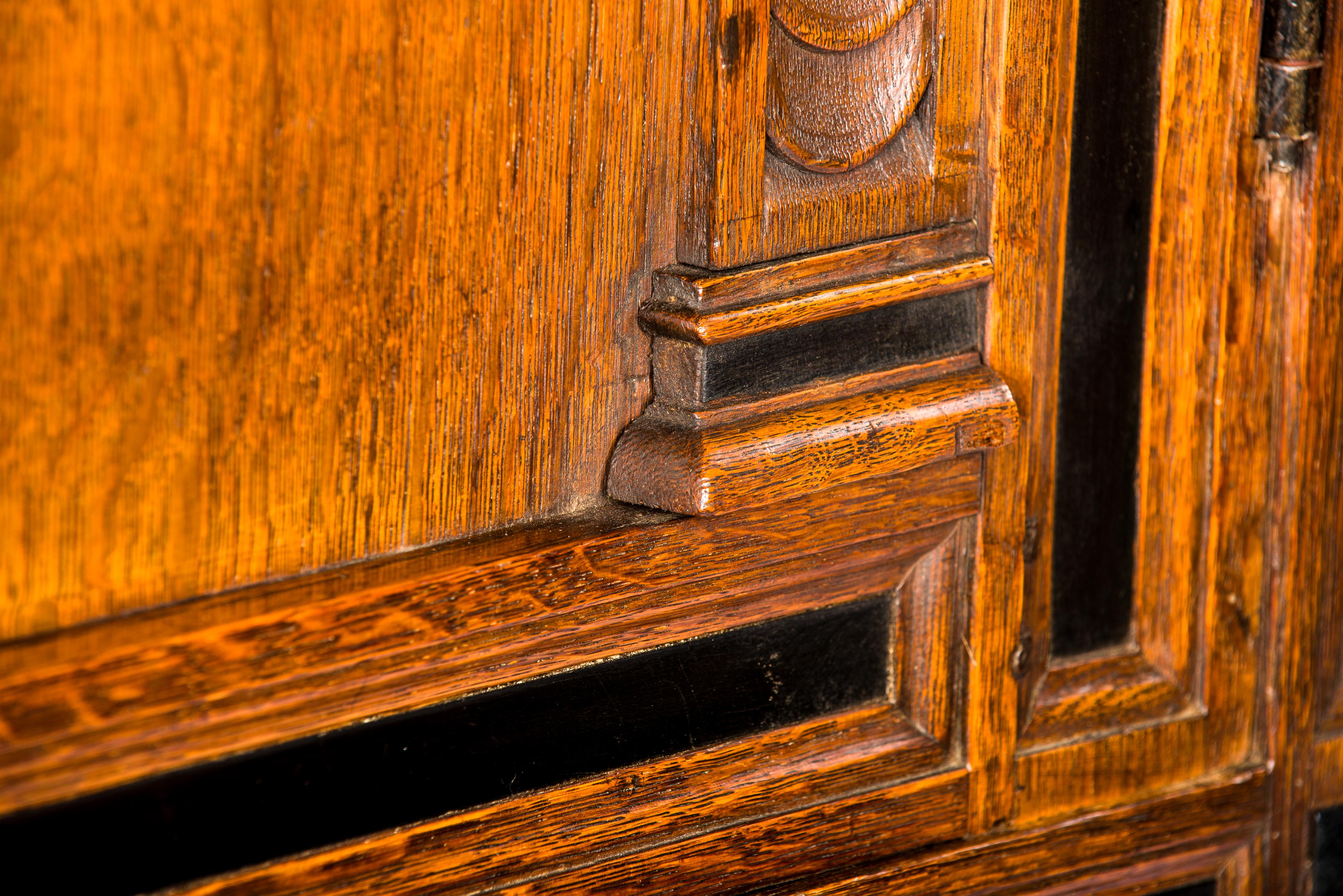 Antique 17th Century Dutch Renaissance Oak and Ebony Two Door Portal Cabinet 15