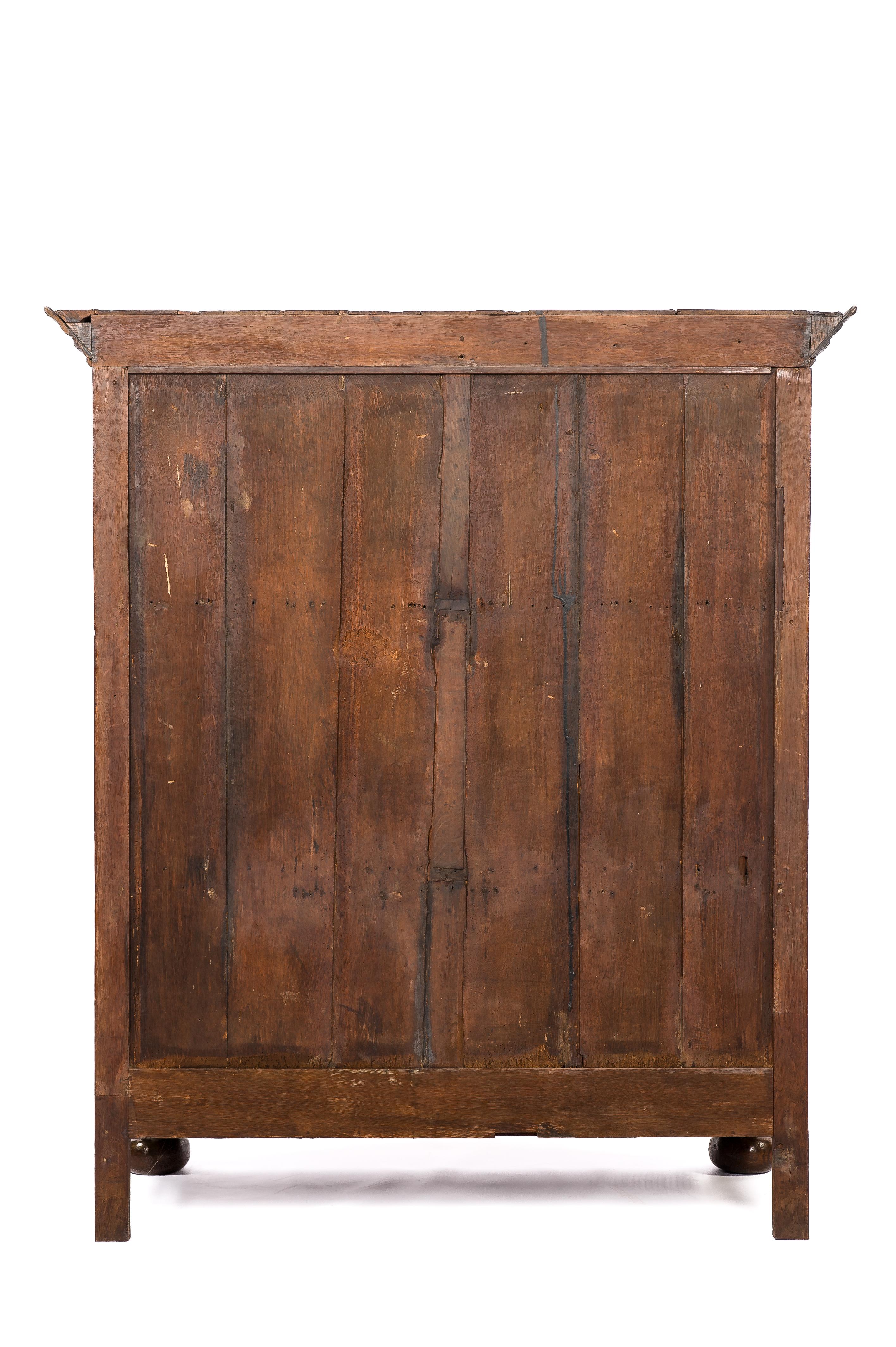 Carved Antique 17th-century Dutch Renaissance Portal Cupboard in Solid Oak For Sale