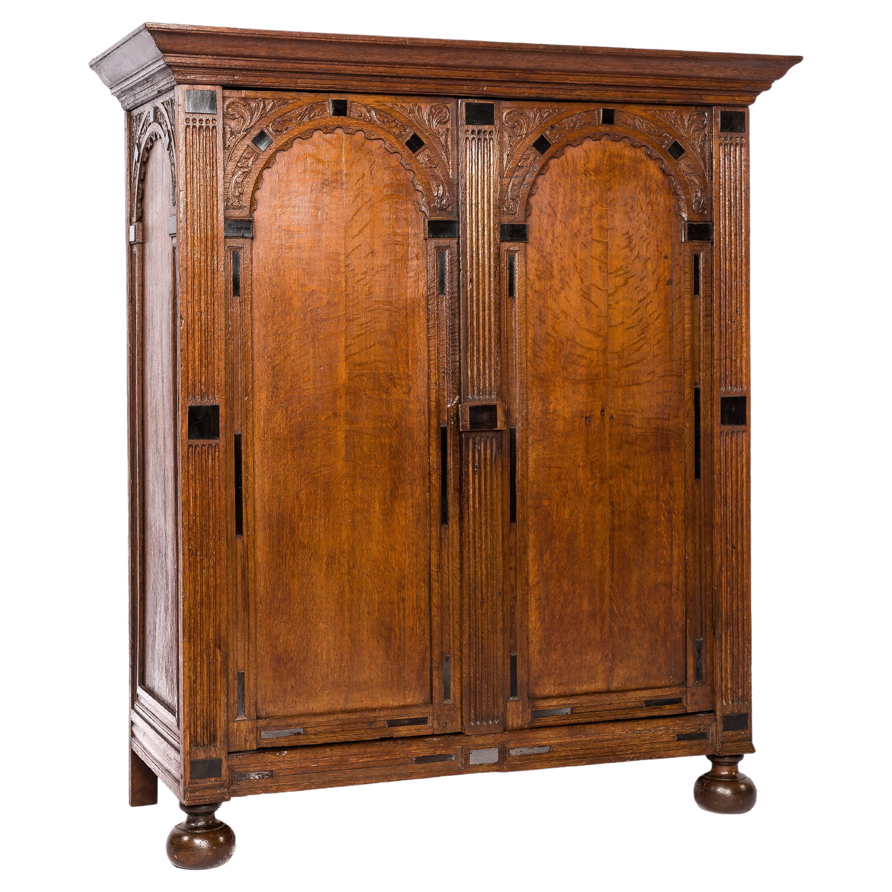 Antique 17th-century Dutch Renaissance Portal Cupboard in Solid Oak For Sale