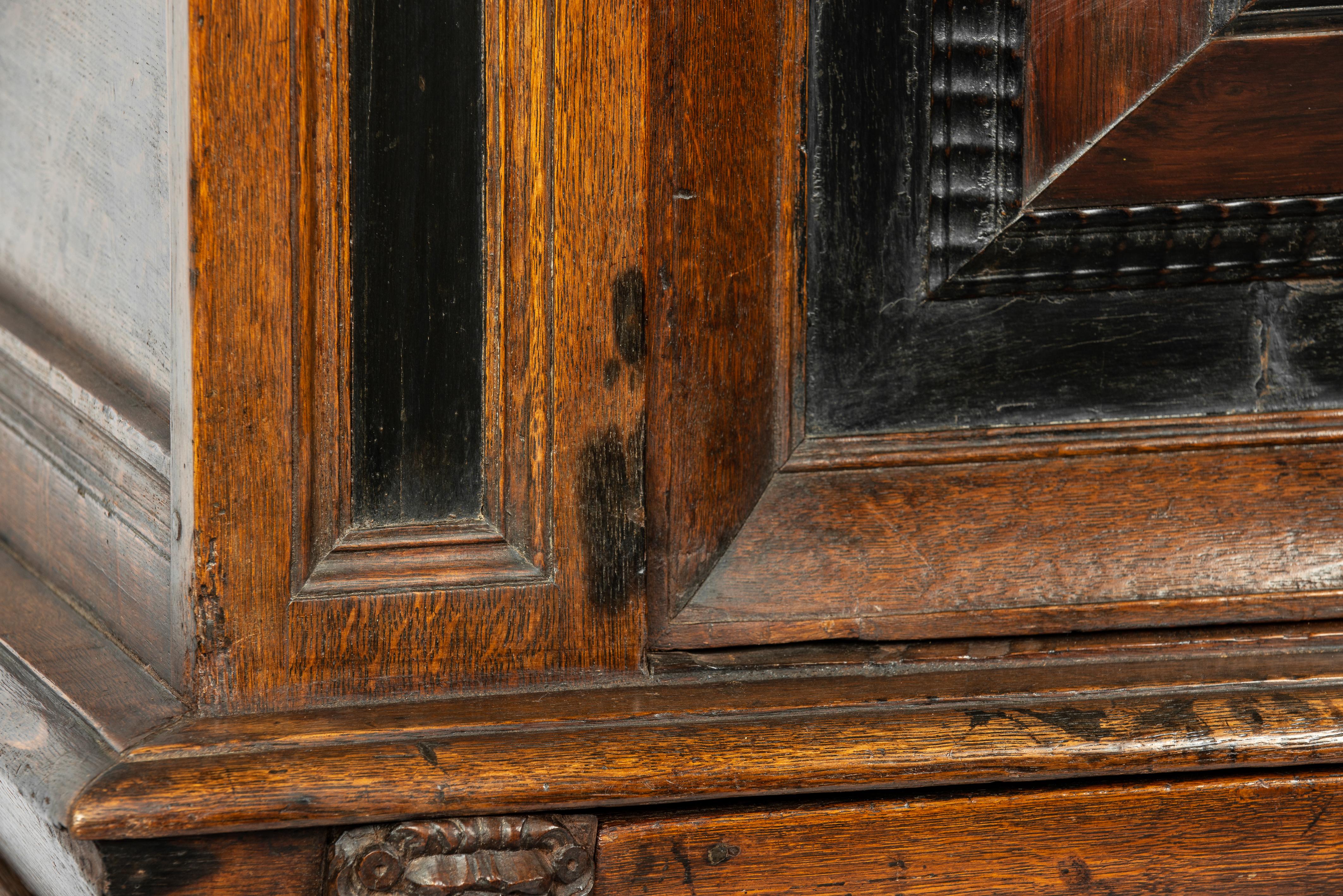 Antique 17th Century Dutch Renaissance Solid Oak with Ebony Veneer Cupboard For Sale 5