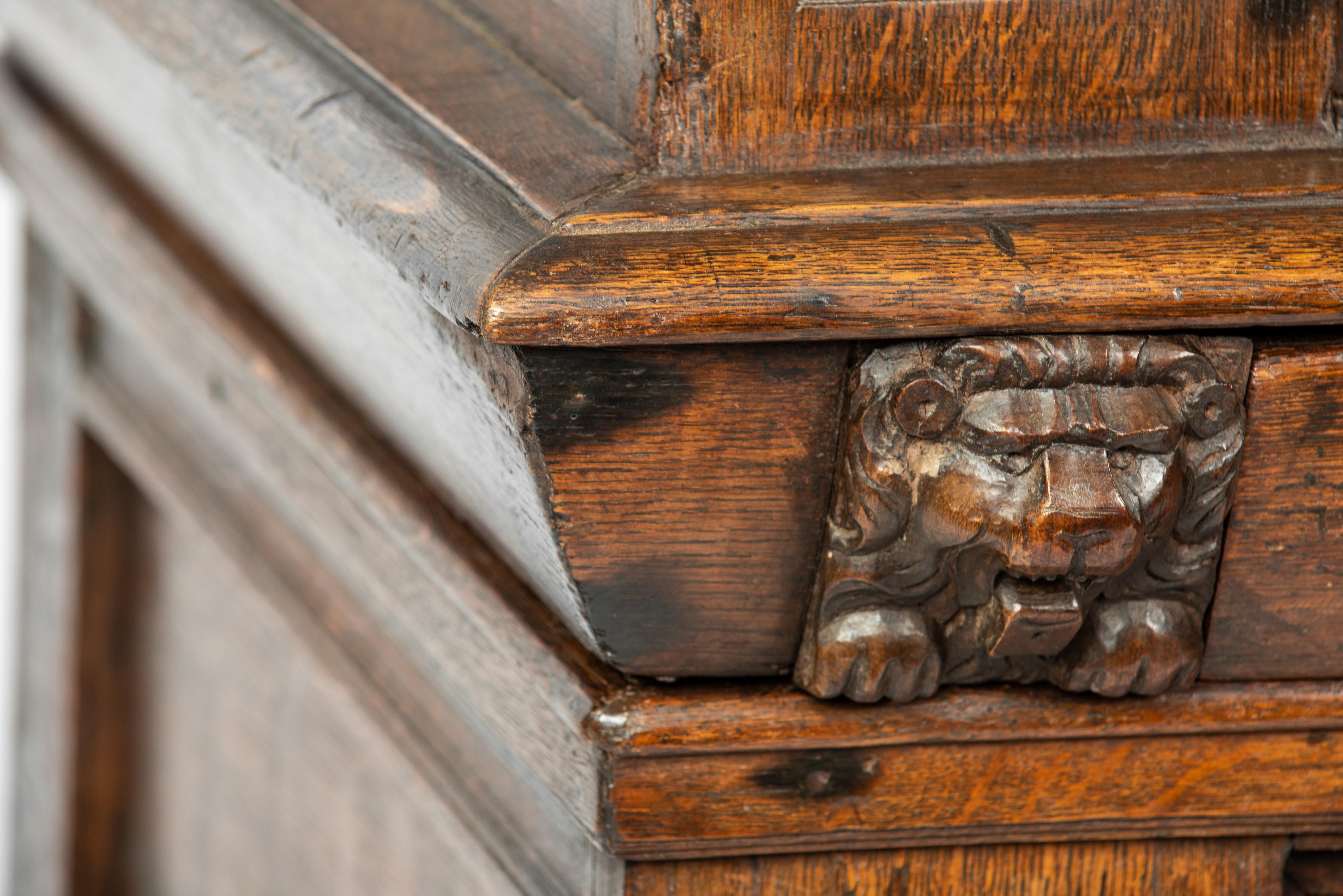 Antique 17th Century Dutch Renaissance Solid Oak with Ebony Veneer Cupboard For Sale 6