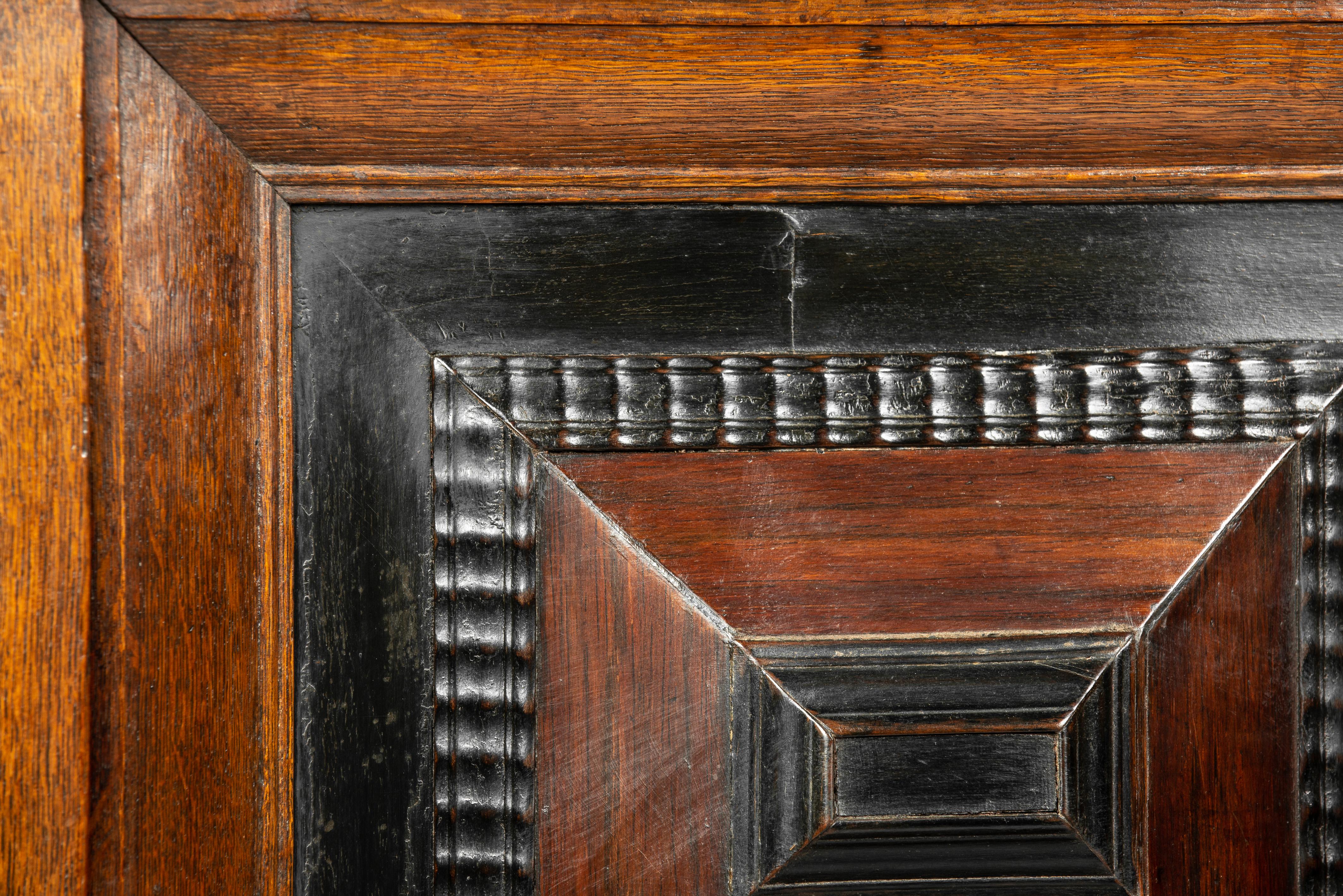 Antique 17th Century Dutch Renaissance Solid Oak with Ebony Veneer Cupboard For Sale 10