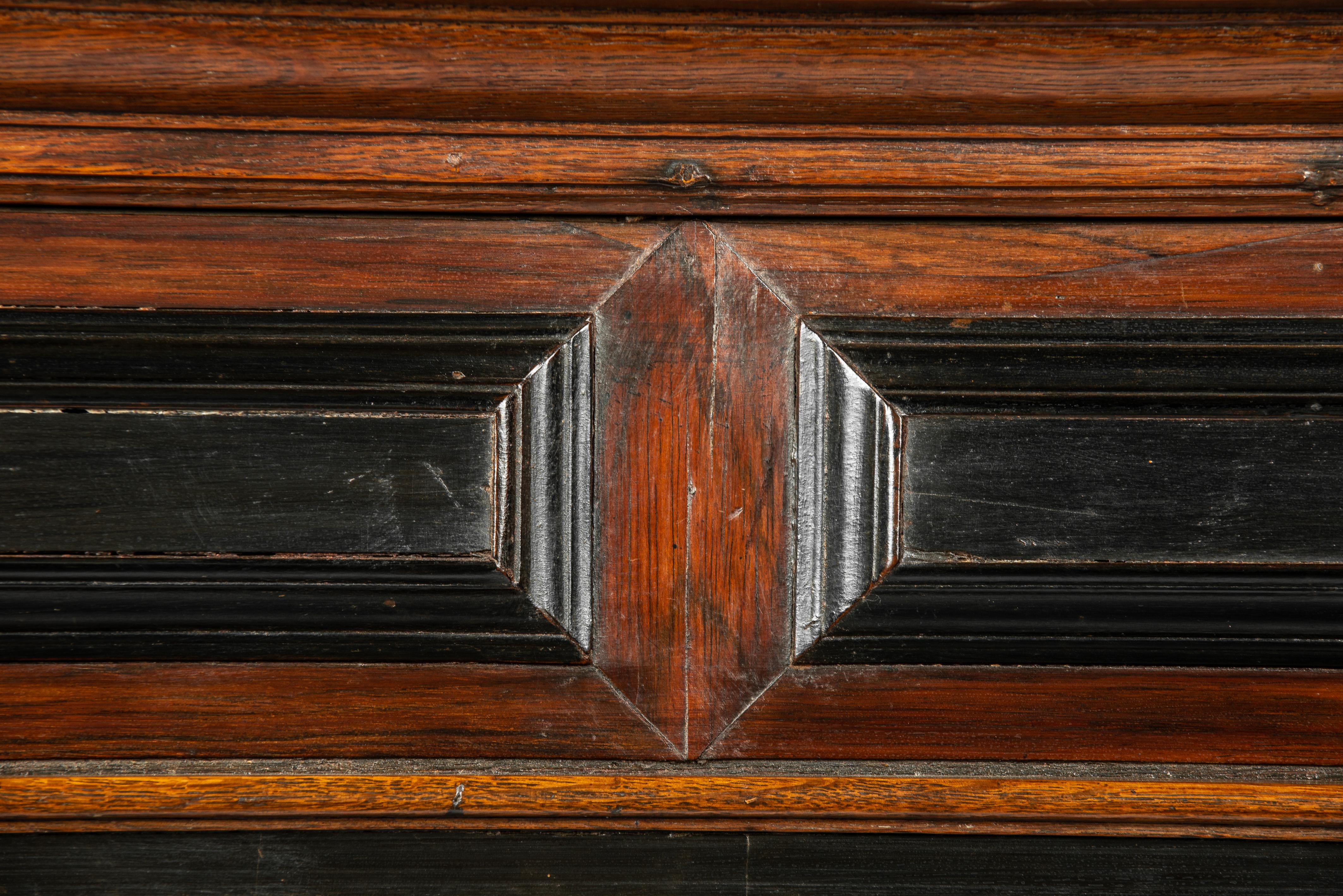 Antique 17th Century Dutch Renaissance Solid Oak with Ebony Veneer Cupboard For Sale 12