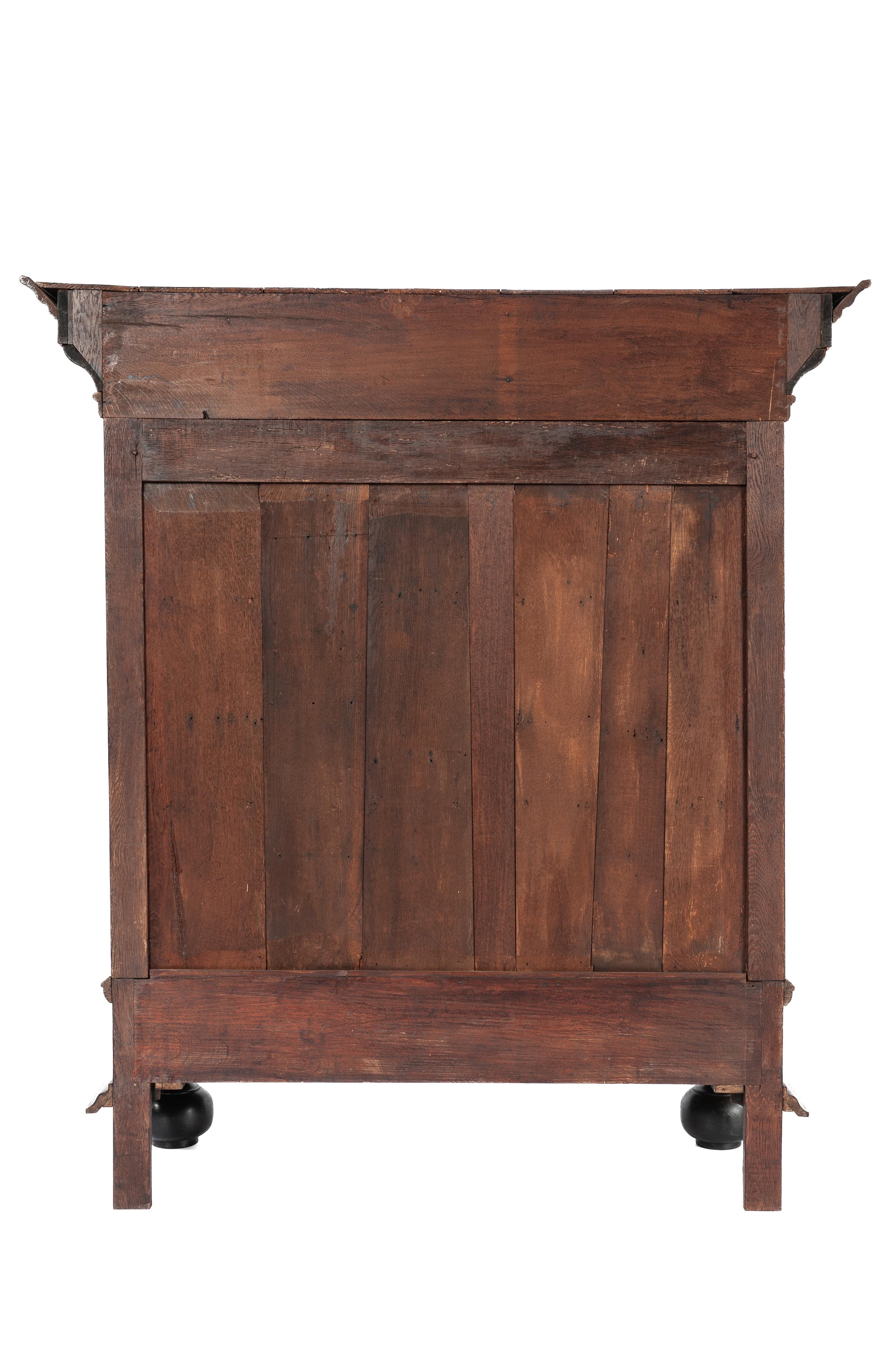 17th Century Antique 17th century Dutch Renaissance two-door warm brown and black cupboard For Sale