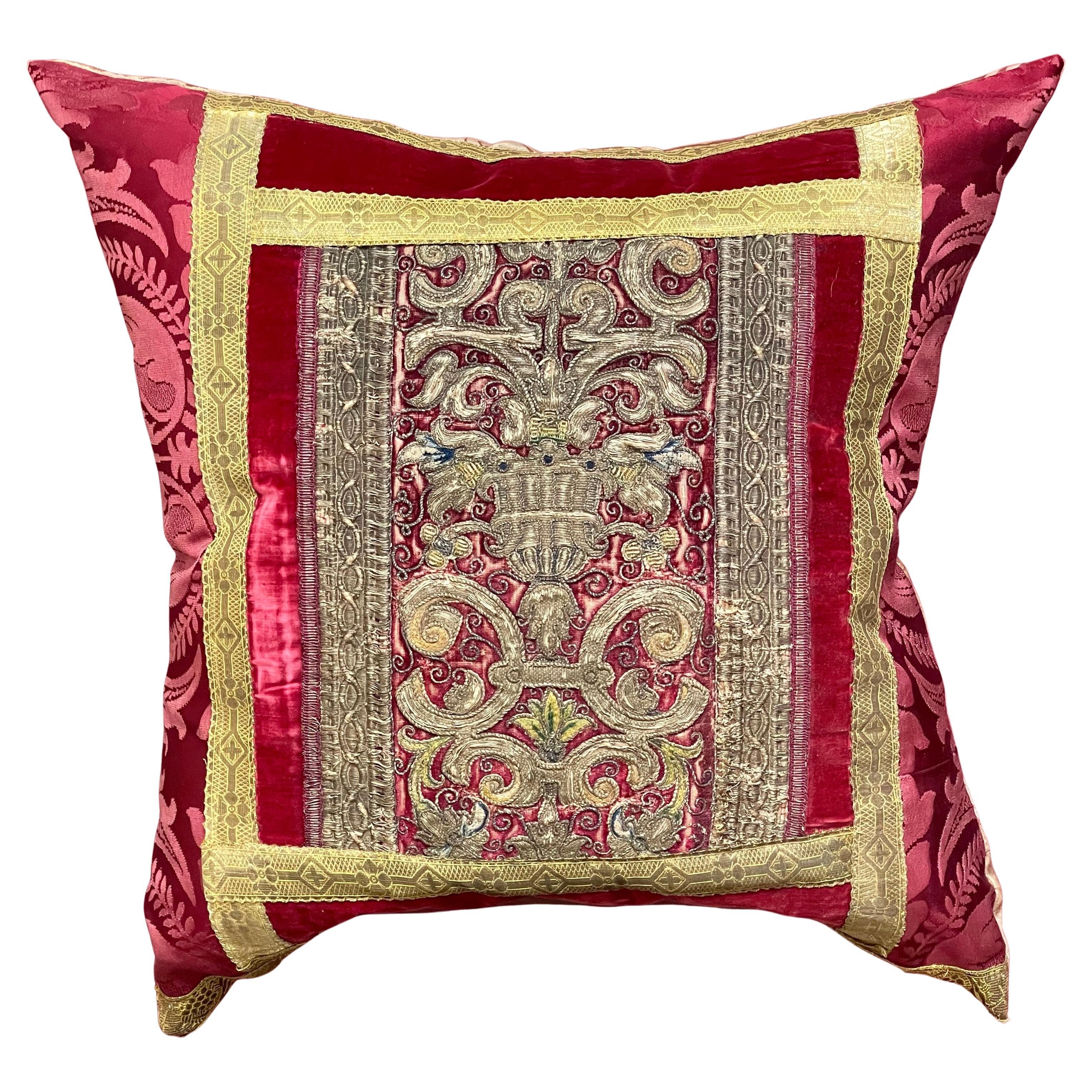 Antique 17th Century Embroidery Pillow