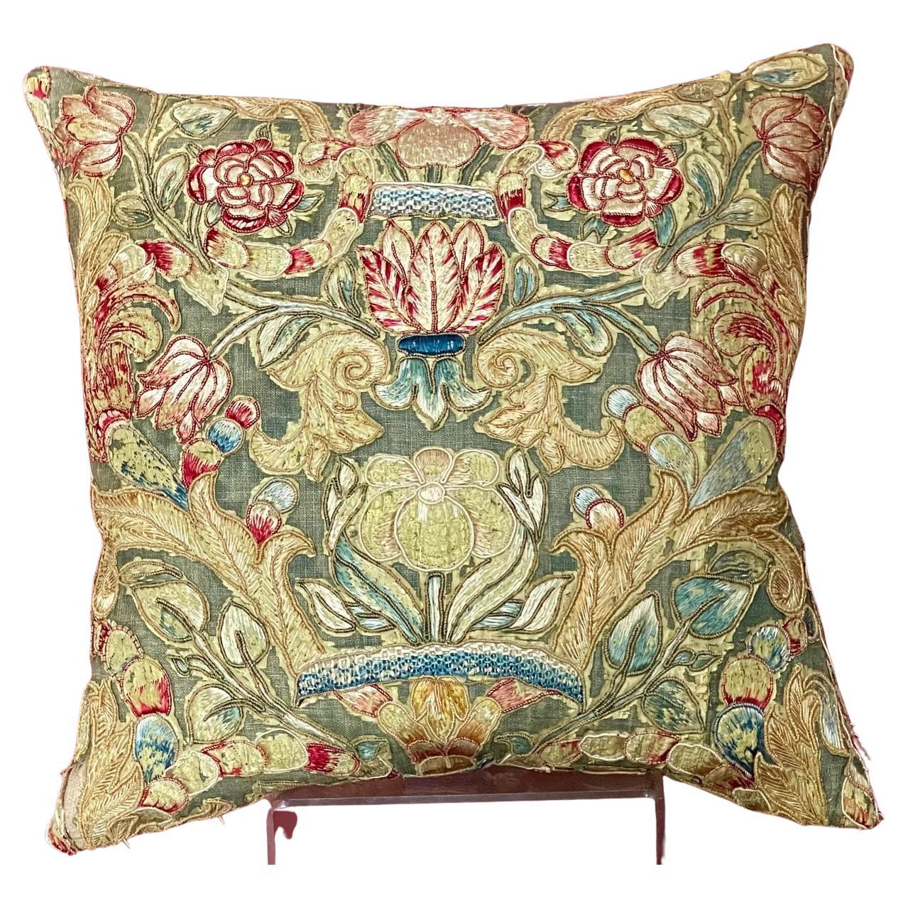 Antique 17th Century Embroidery Pillow