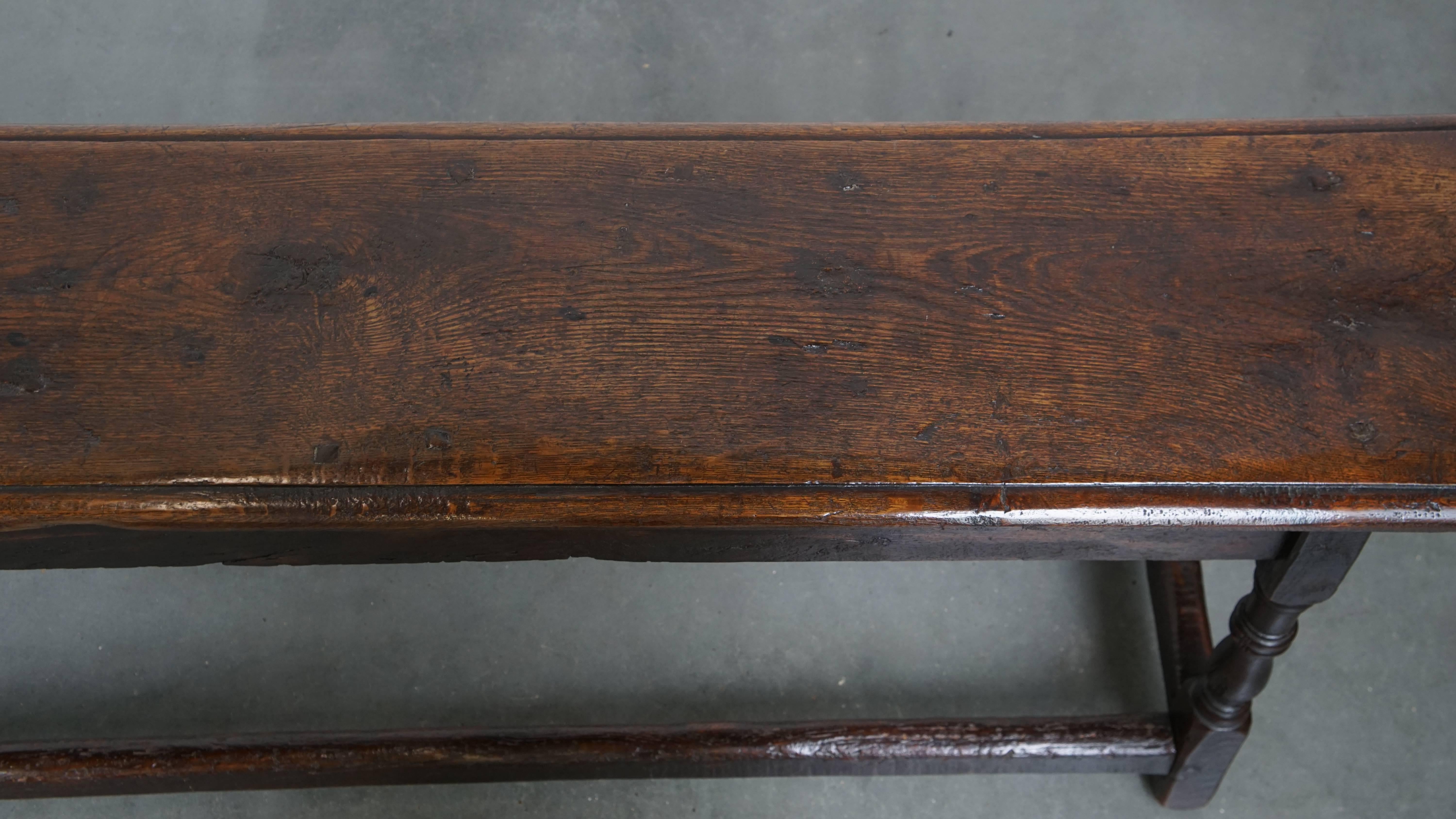Wood Antique 17th Century English Oak Joint Stool / Bench for the Dining Table For Sale
