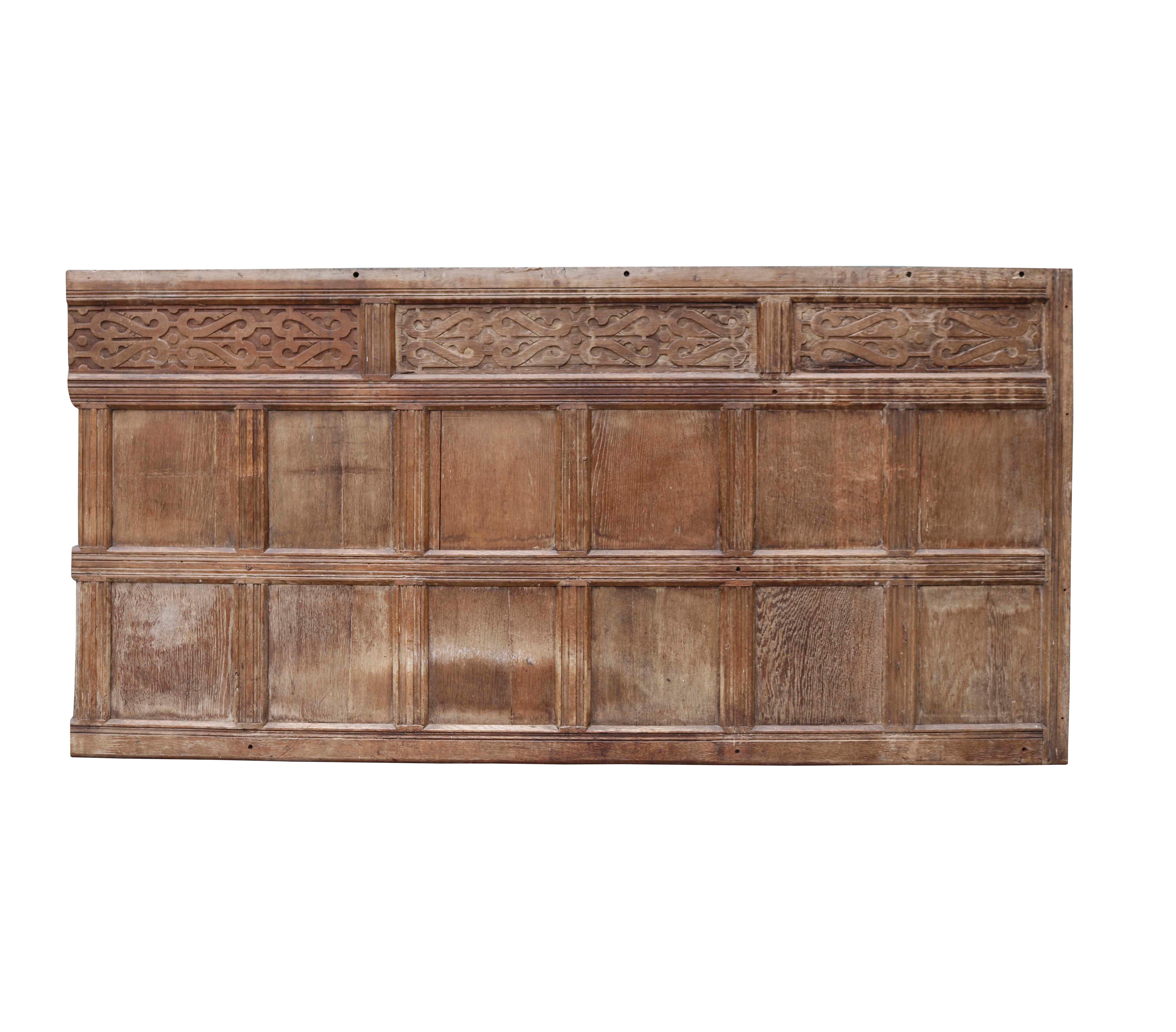 Reclaimed 17th century English oak wall panelling 20.8m (68 ft) A very rare batch of late 17th century dado height wall panelling. Good structural condition. There are a few cut outs for sockets and there have been adaptations and alterations in the