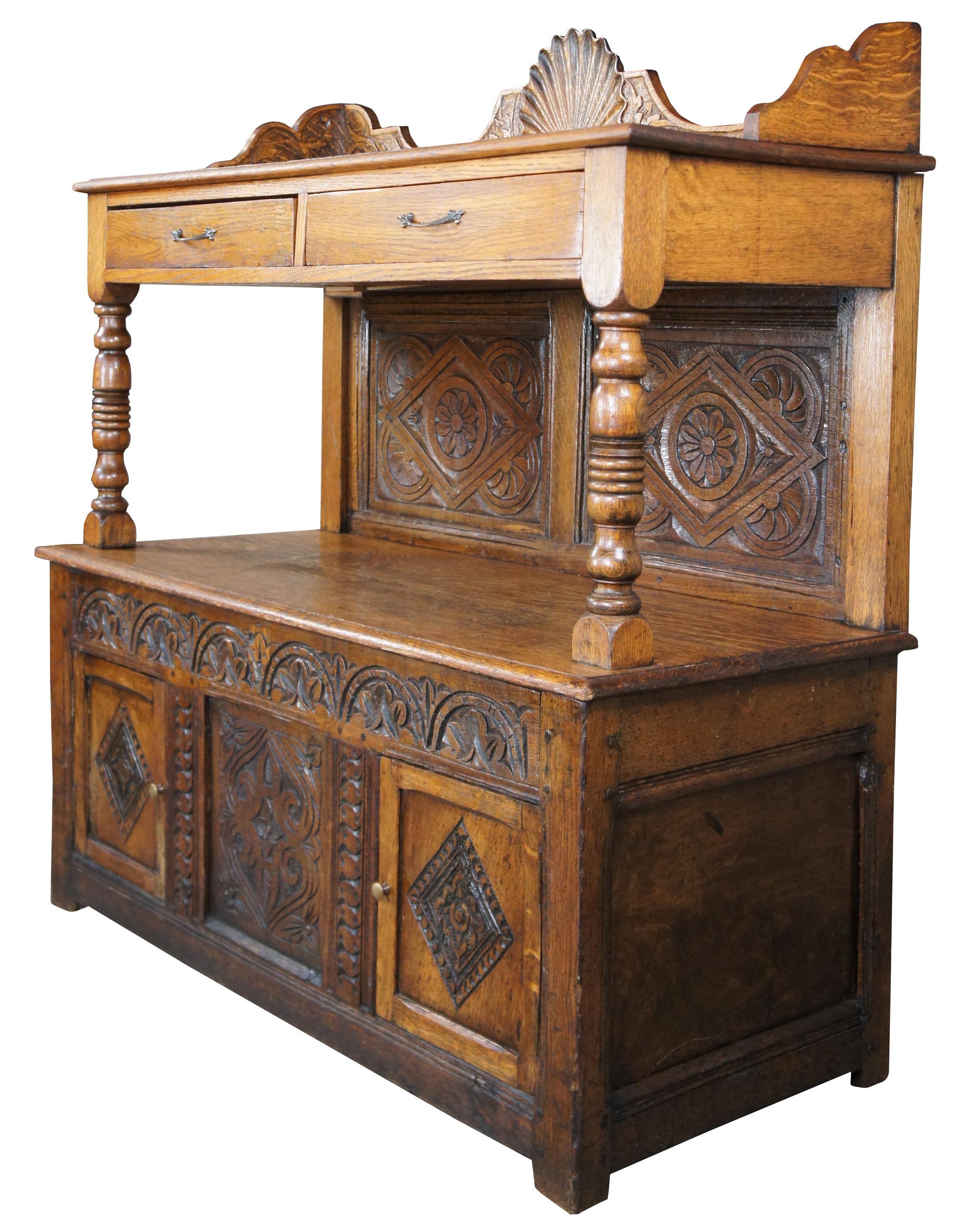 Charles II Antique 17th Century English Quartersawn Oak Sideboard Server Court Cupboard For Sale