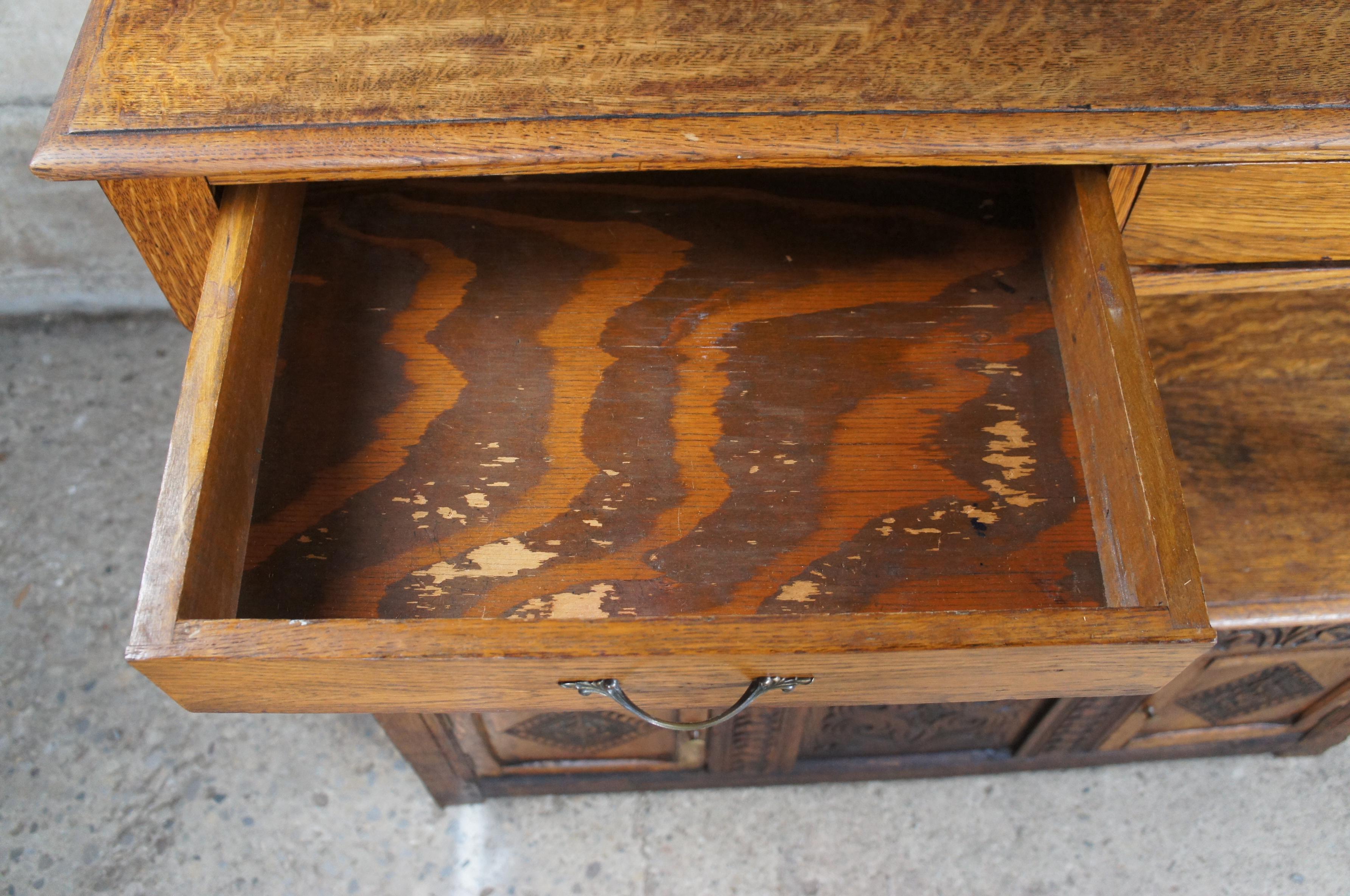 Antique 17th Century English Quartersawn Oak Sideboard Server Court Cupboard For Sale 3
