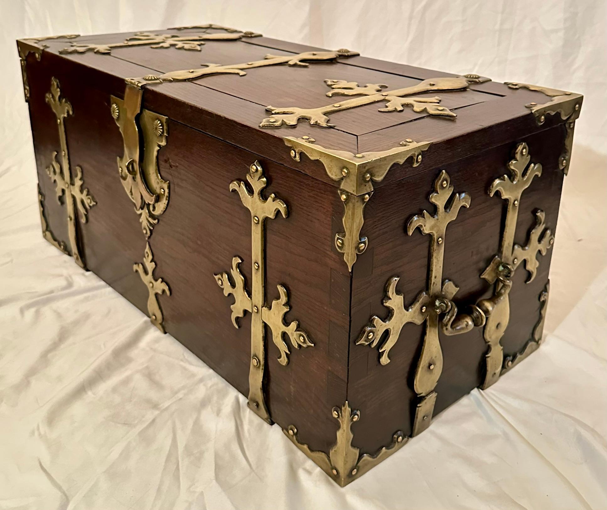 Rare Antique 17th Century European Handsome Trunk with Metal Banding.  