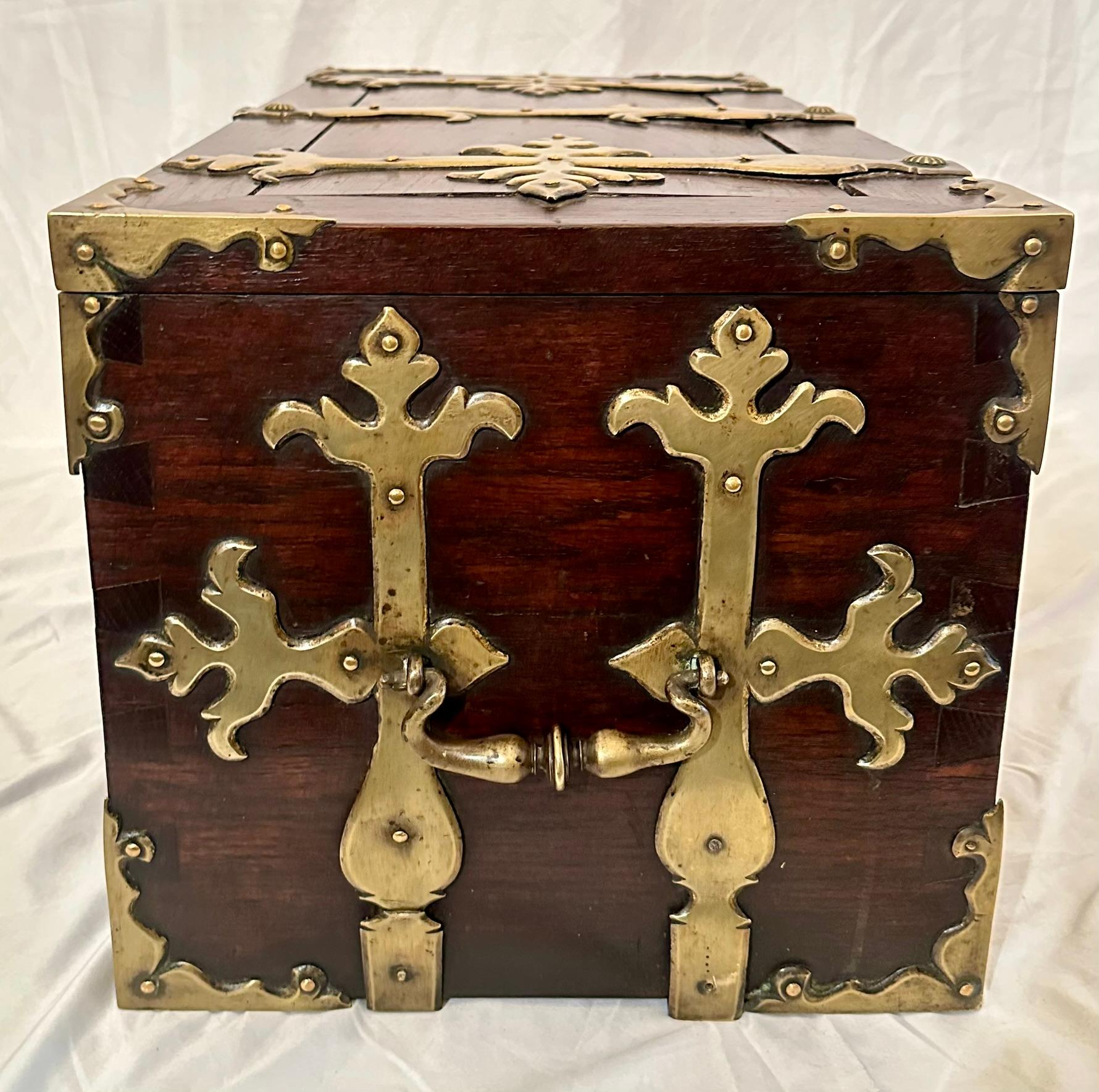 18th Century and Earlier Antique 17th Century European Trunk with Metal Banding. For Sale