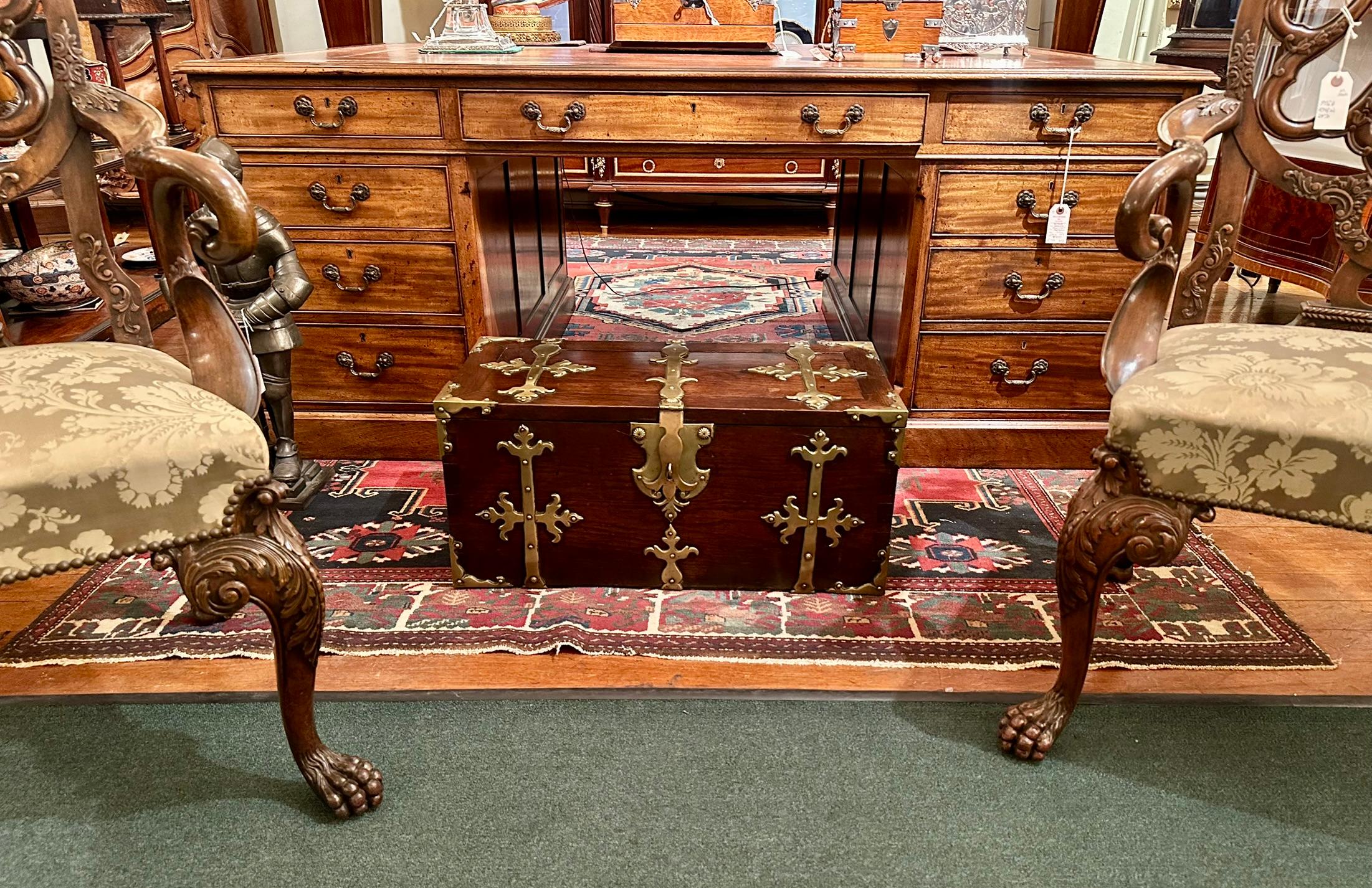 Antique 17th Century European Trunk with Metal Banding. For Sale 3