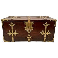 Antique 17th Century European Trunk with Metal Banding.